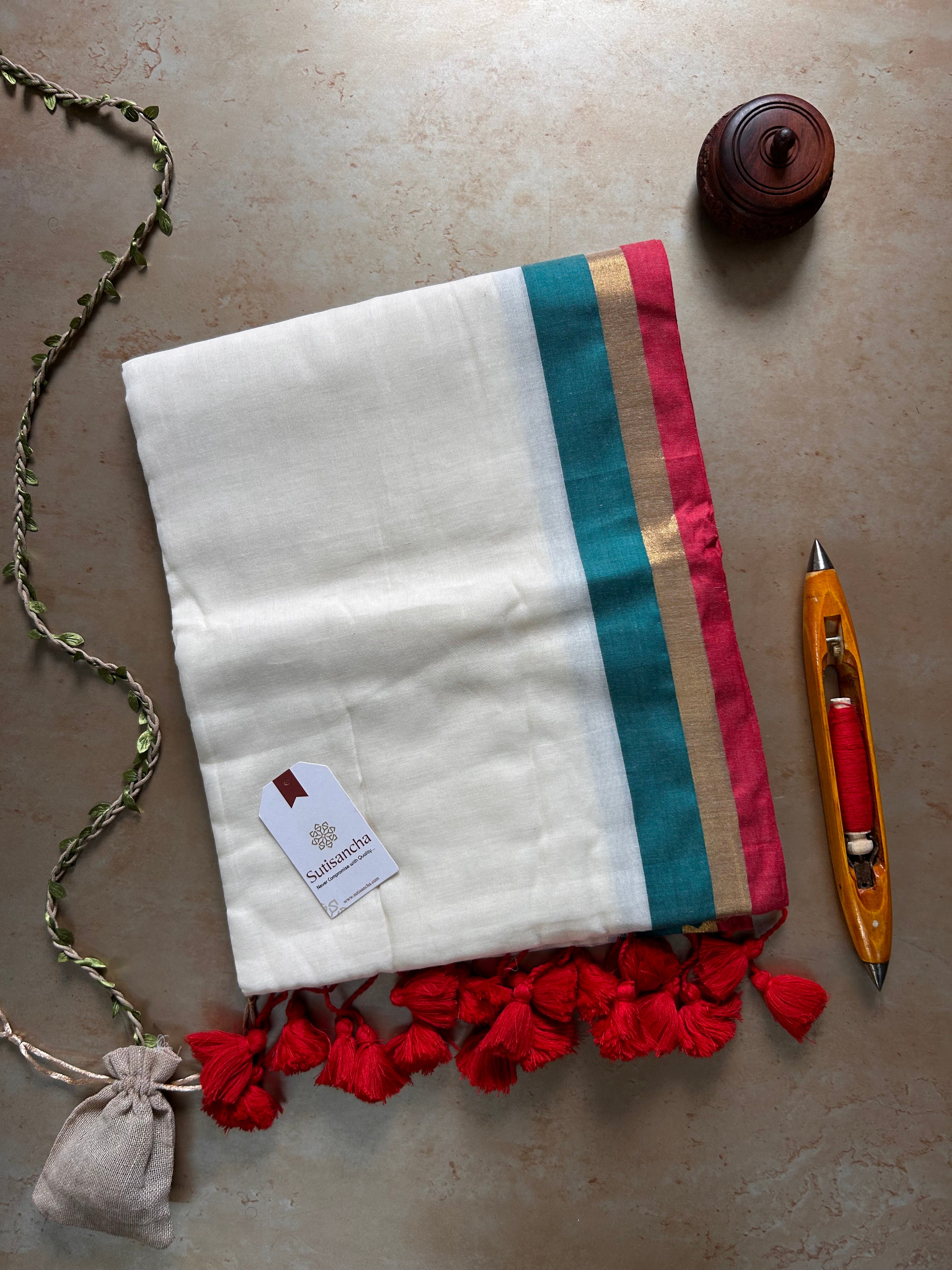 Border Bliss Mul Cotton Saree by Sutisancha