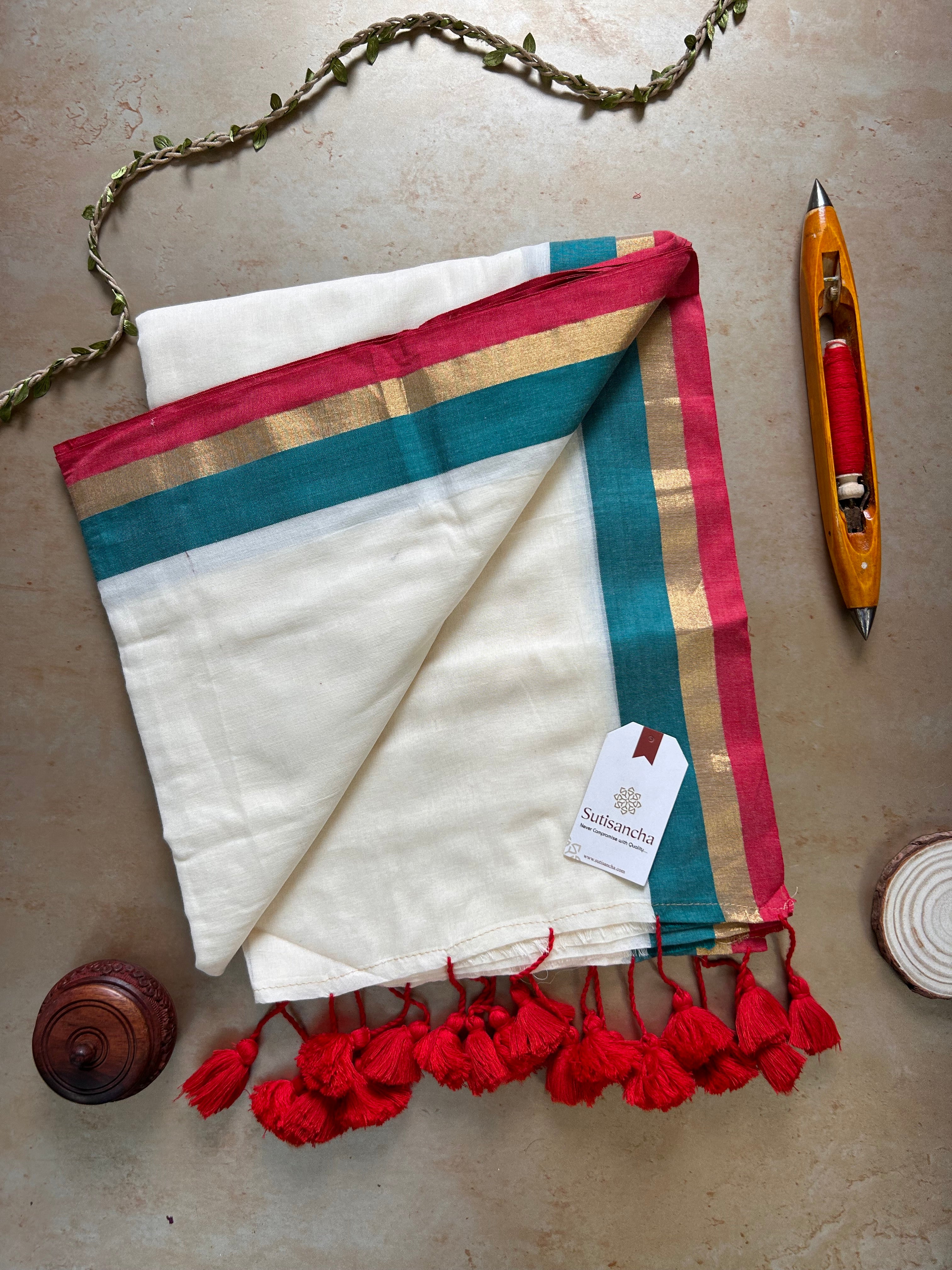 Border Bliss Mul Cotton Saree by Sutisancha