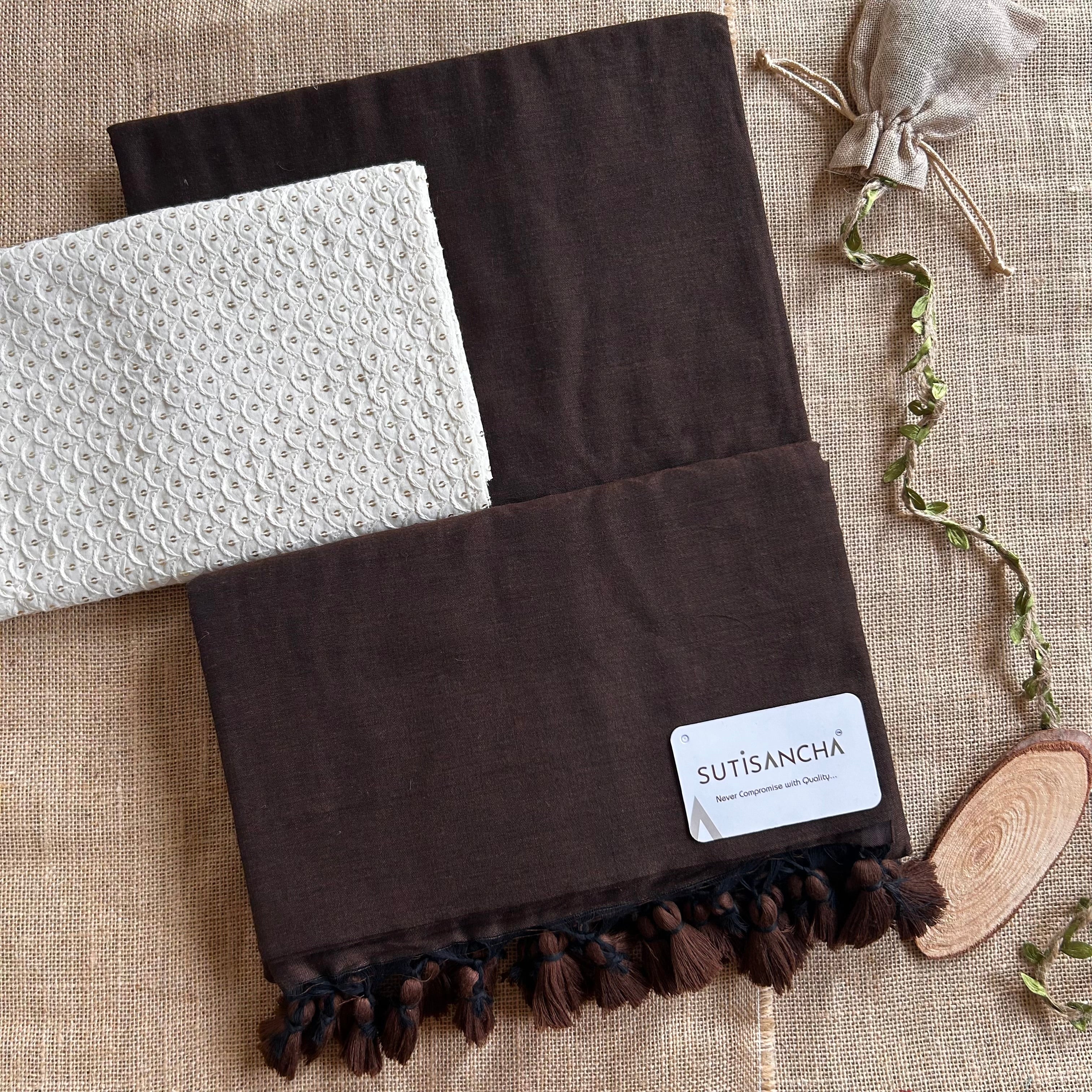 Sutisancha Brown Handloom Cotton Saree with Designer Blouse