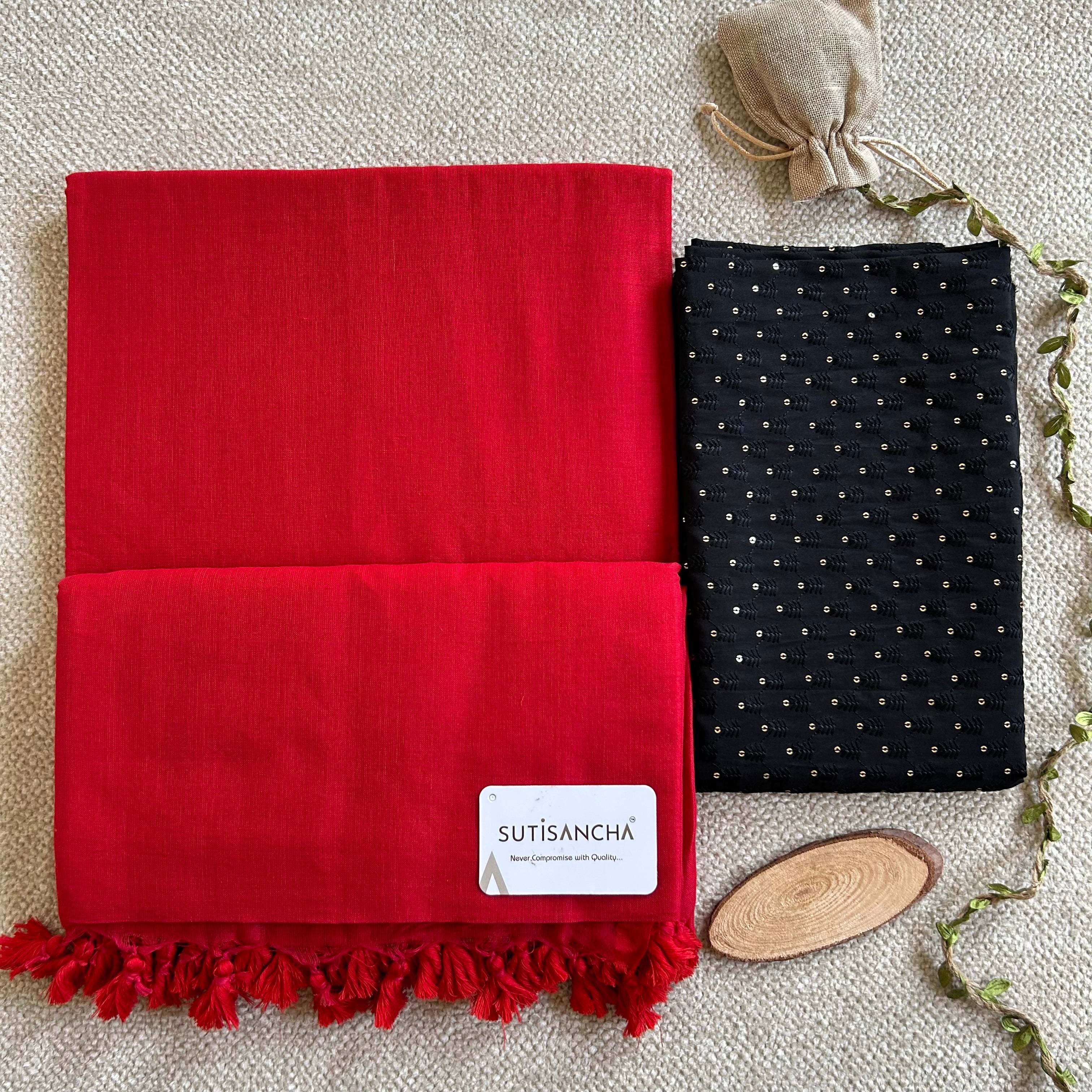 Sutisancha Red colour Khadi Saree with designer Work Blouse