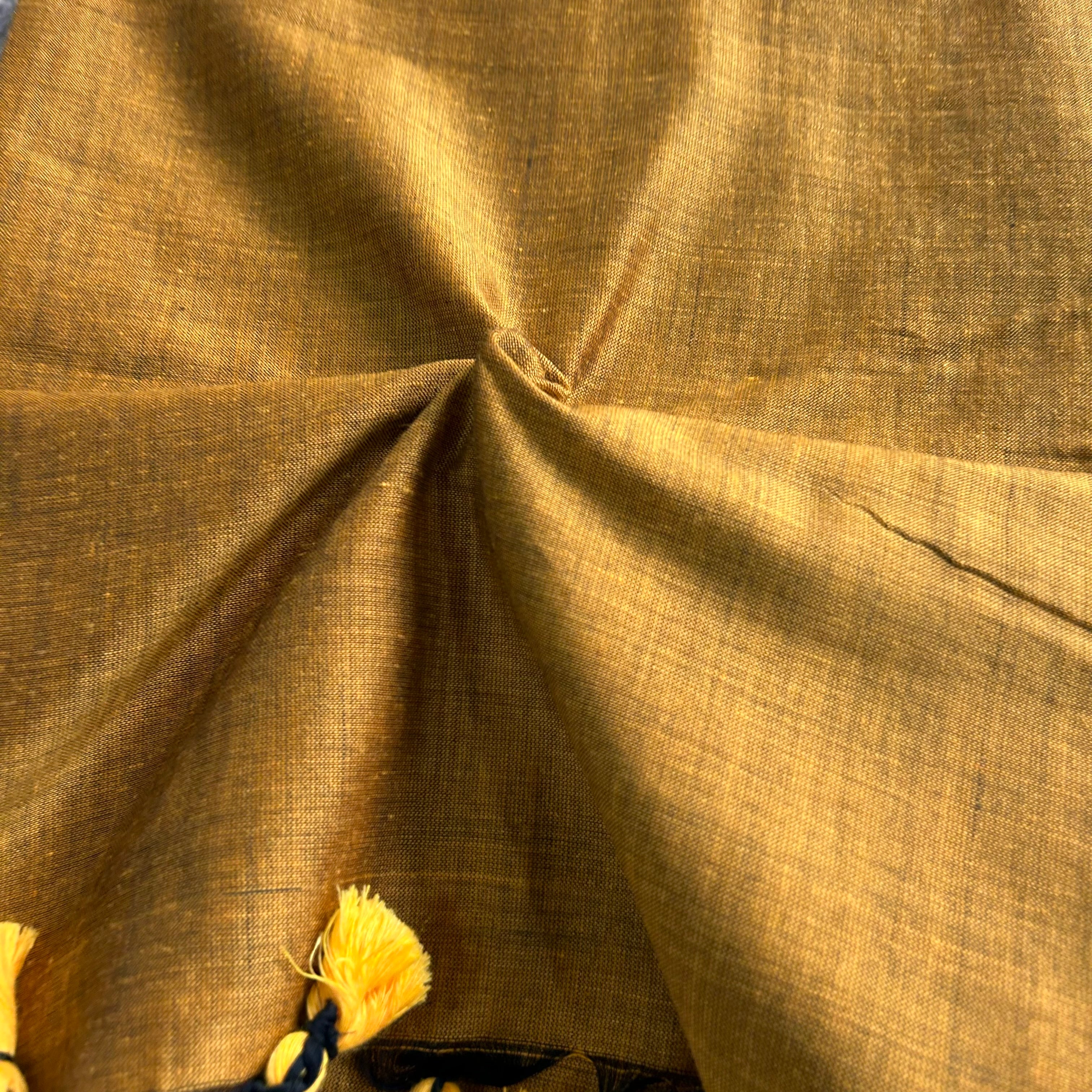 Sutisancha Mustard Khadi Saree With Designer Foil Printed Blouse