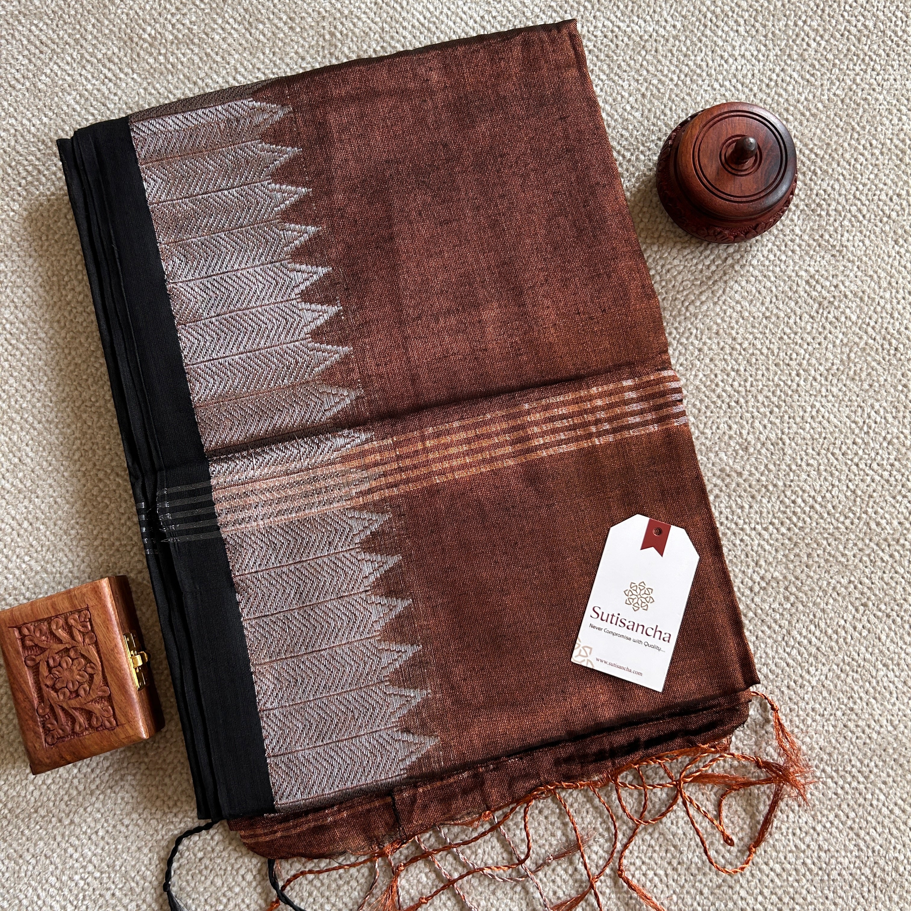 Sutisancha Copper Handloom Designer Tissue Saree