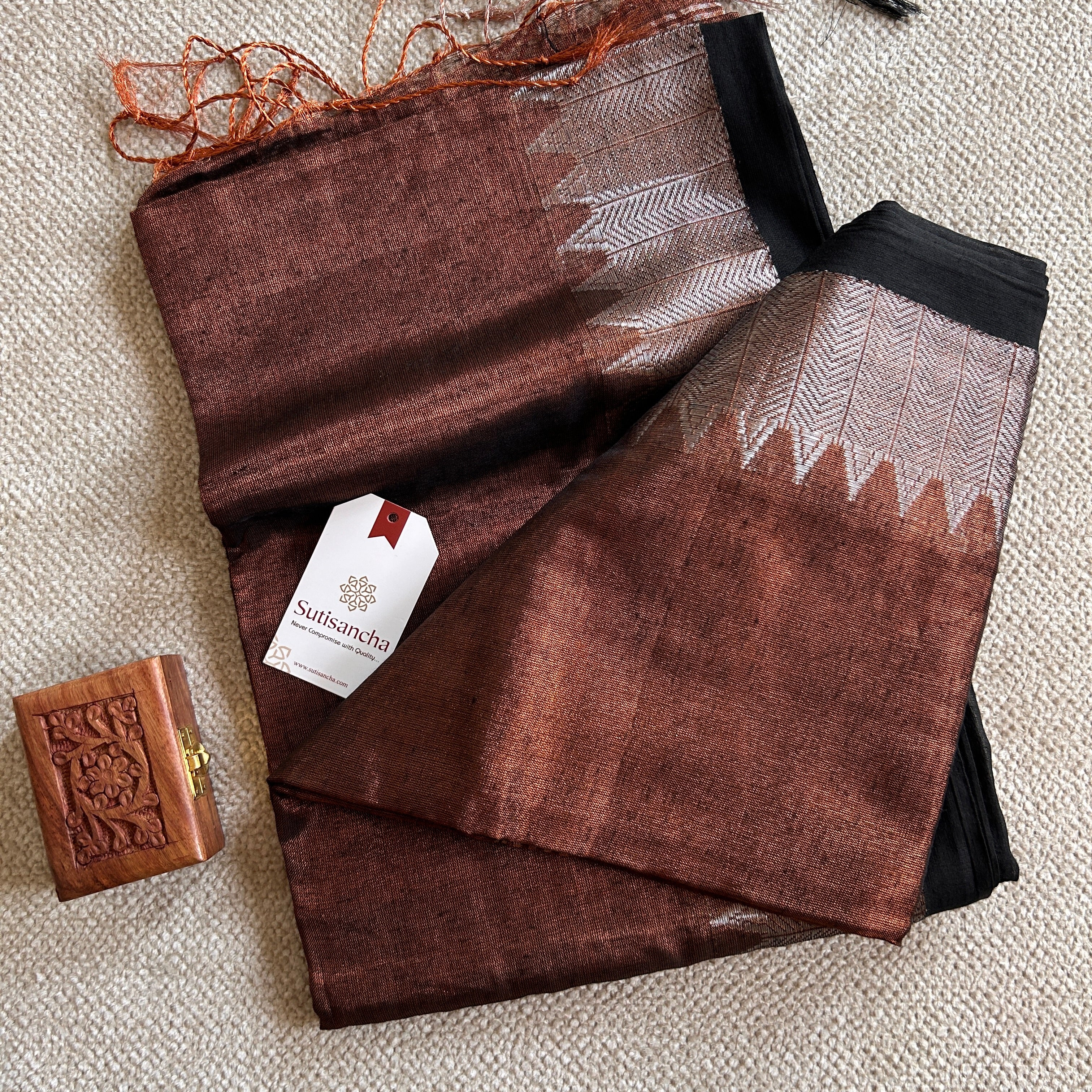 Sutisancha Copper Handloom Designer Tissue Saree