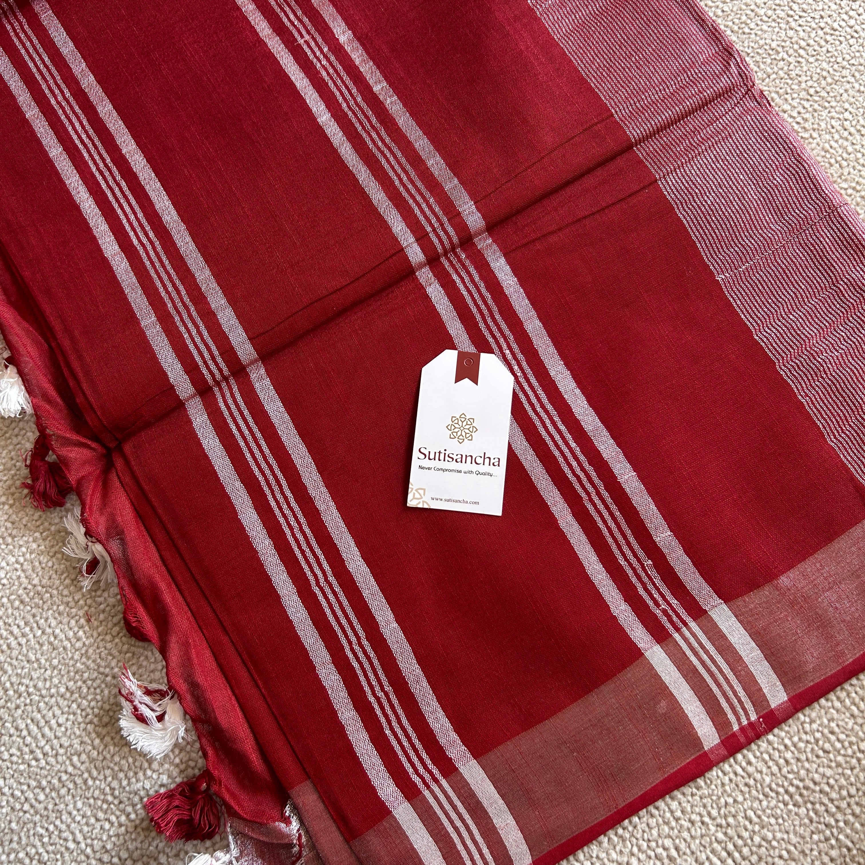 Sutisancha Cherry Red Linen Saree