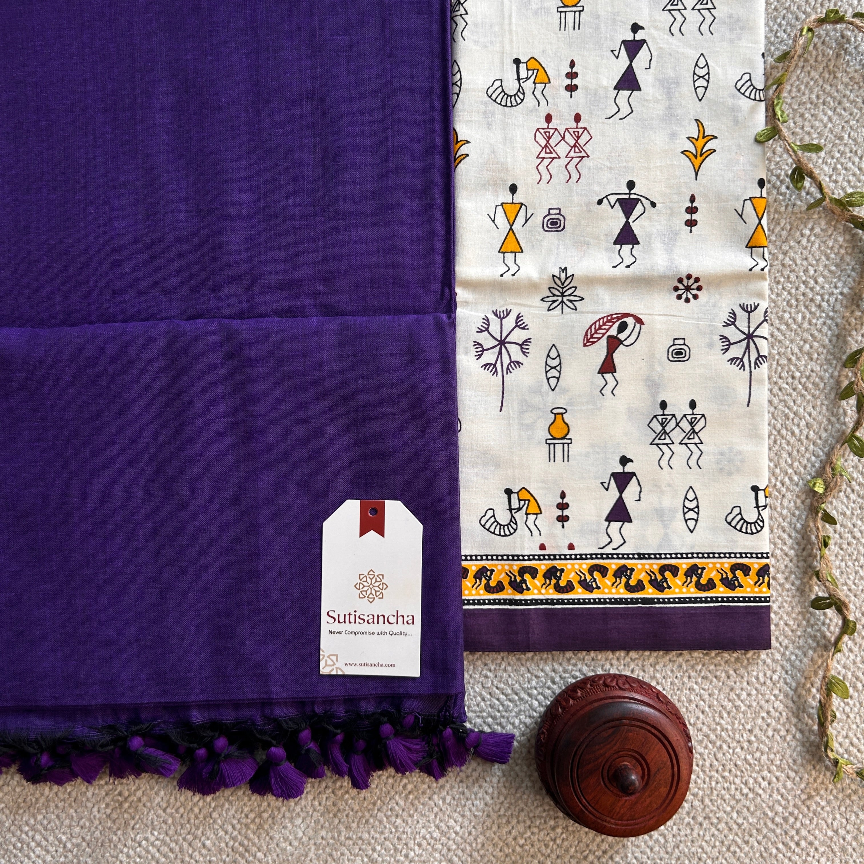 Sutisancha Purple Handloom Cotton Saree with Designer Blouse