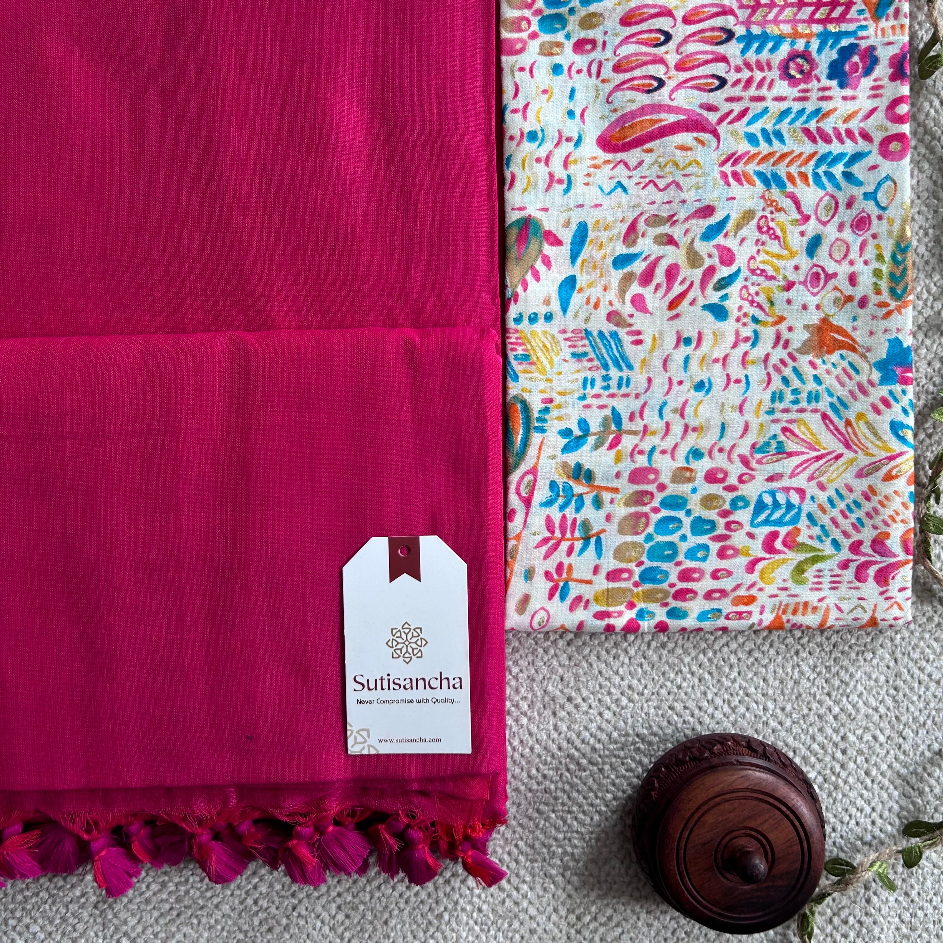 Sutisancha Pink Handloom Cotton Saree With Blouse