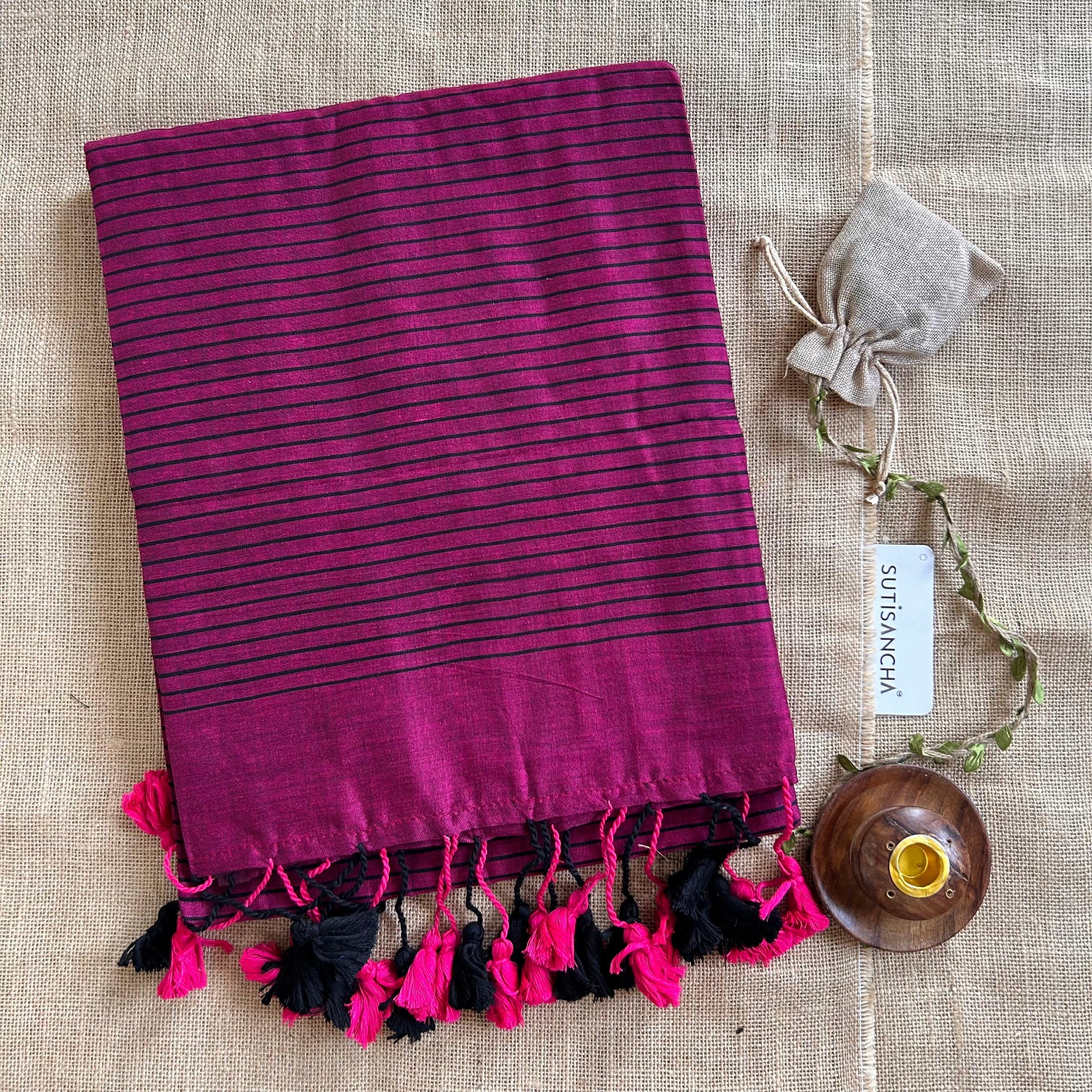 Sutisancha Magenta Stripe cotton Saree - Suti Sancha