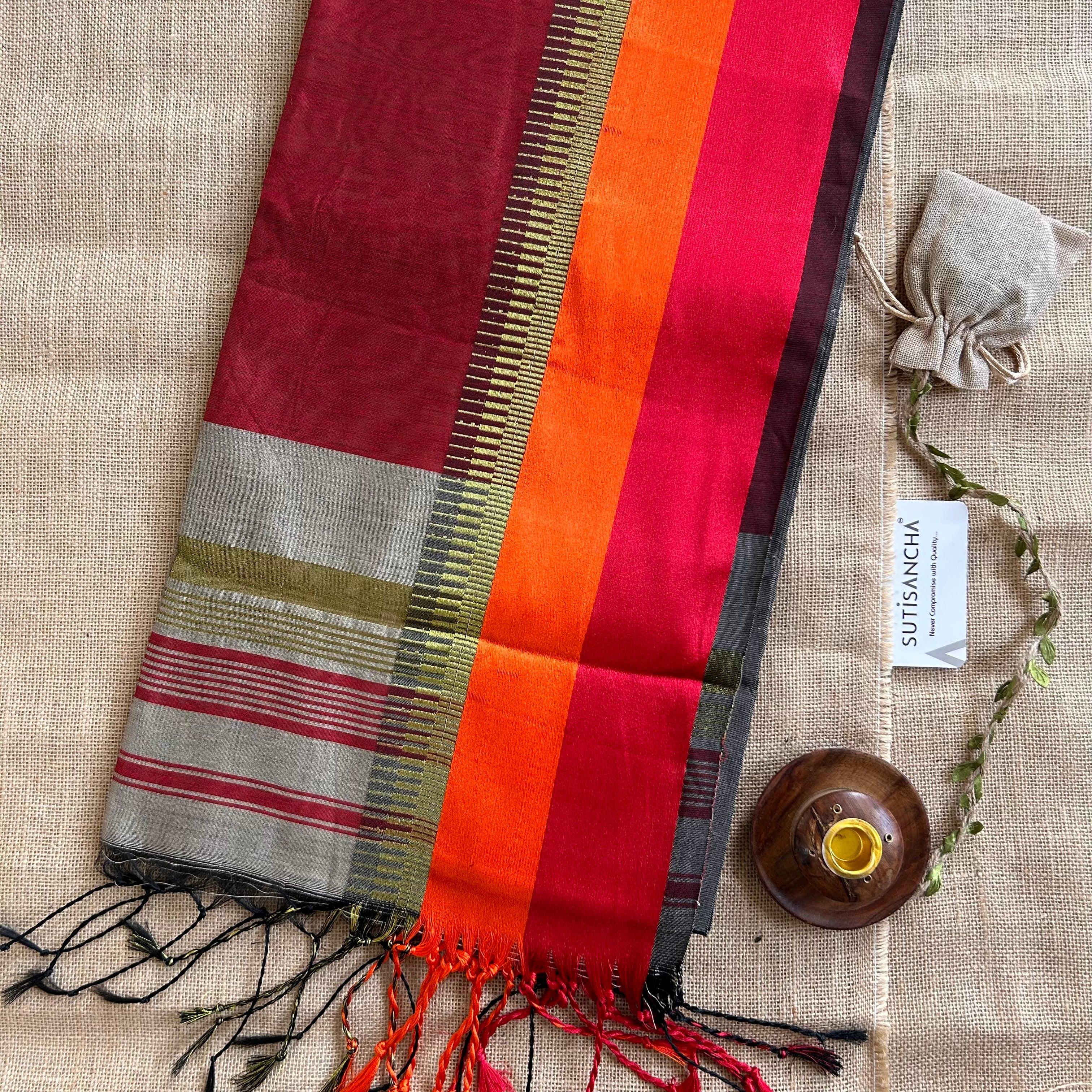 Sutisancha Maheshwari Silk Cotton Multi Color Border Sarees - Suti Sancha