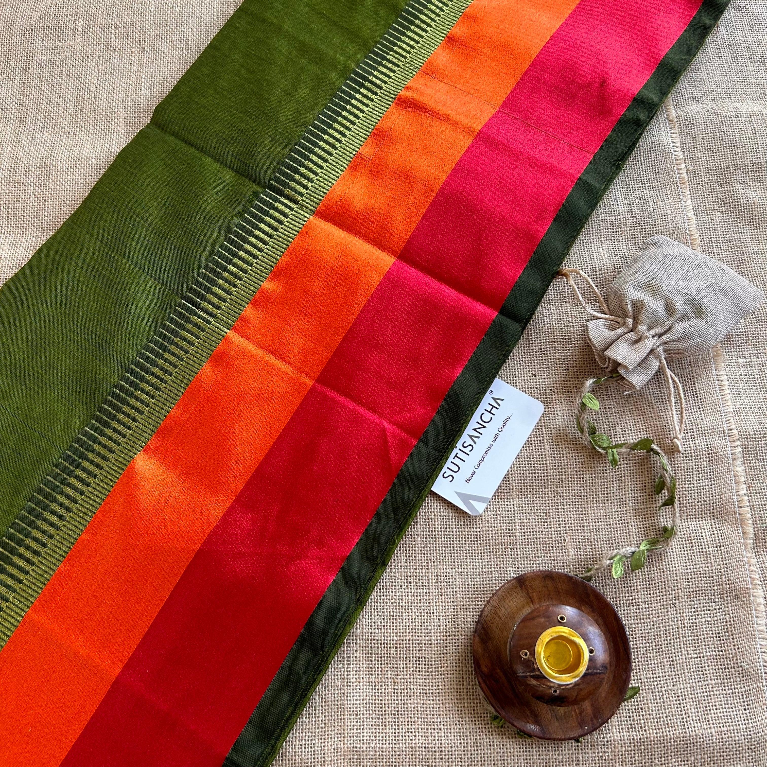 Sutisancha Maheshwari Silk Cotton Multi Color Border Sarees - Suti Sancha