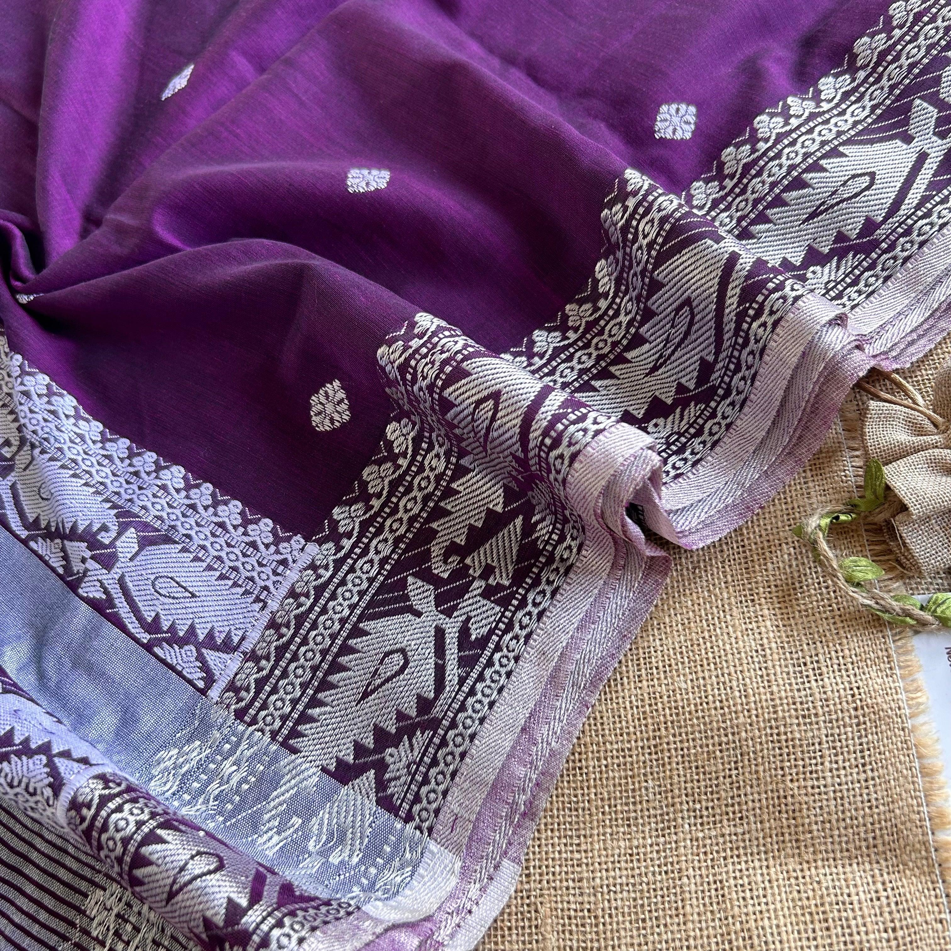 Pure Handloom Cotton Purple jamdani Weaving saree - Suti Sancha