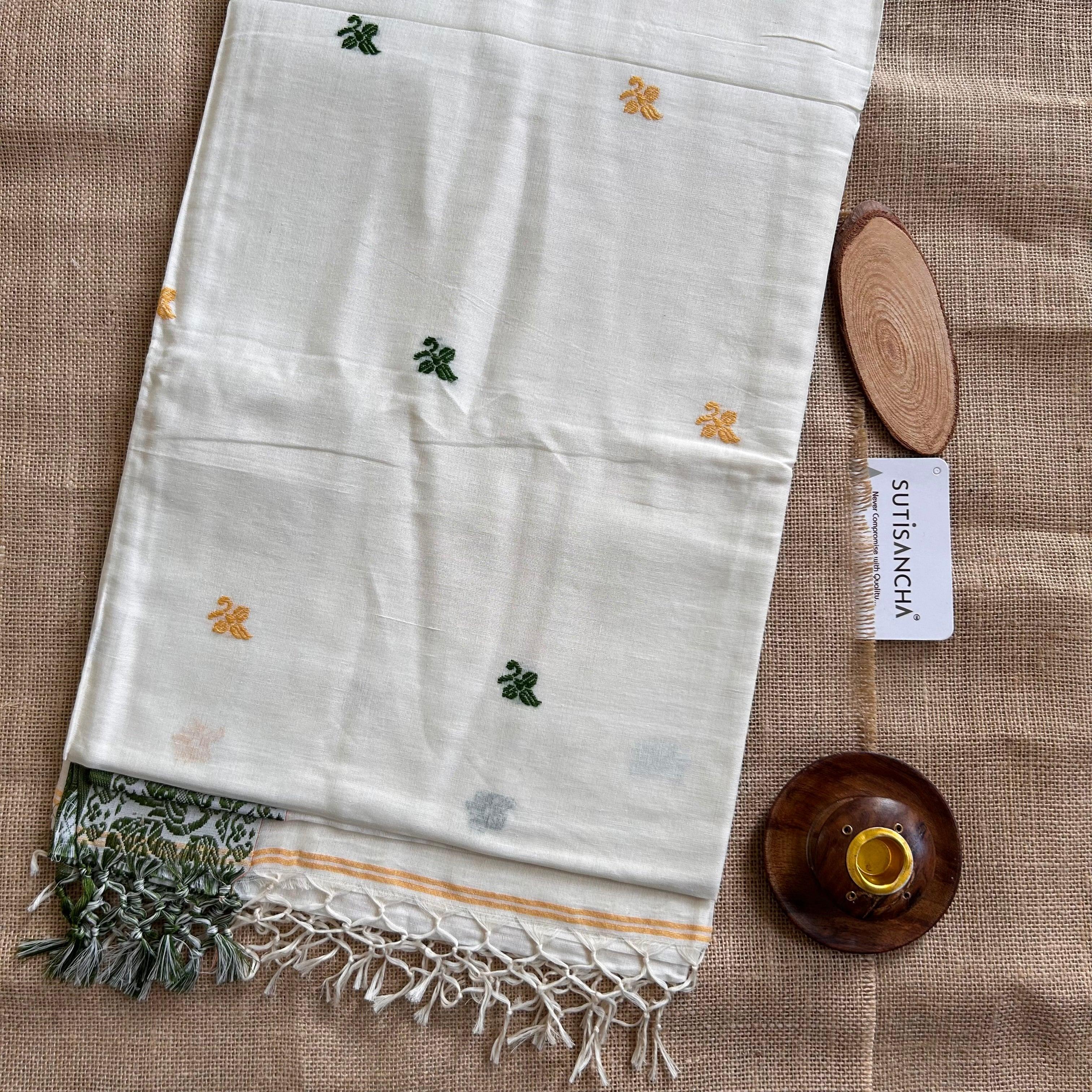 Sutisancha Handloom Cotton Offwhite jamdani saree - Suti Sancha