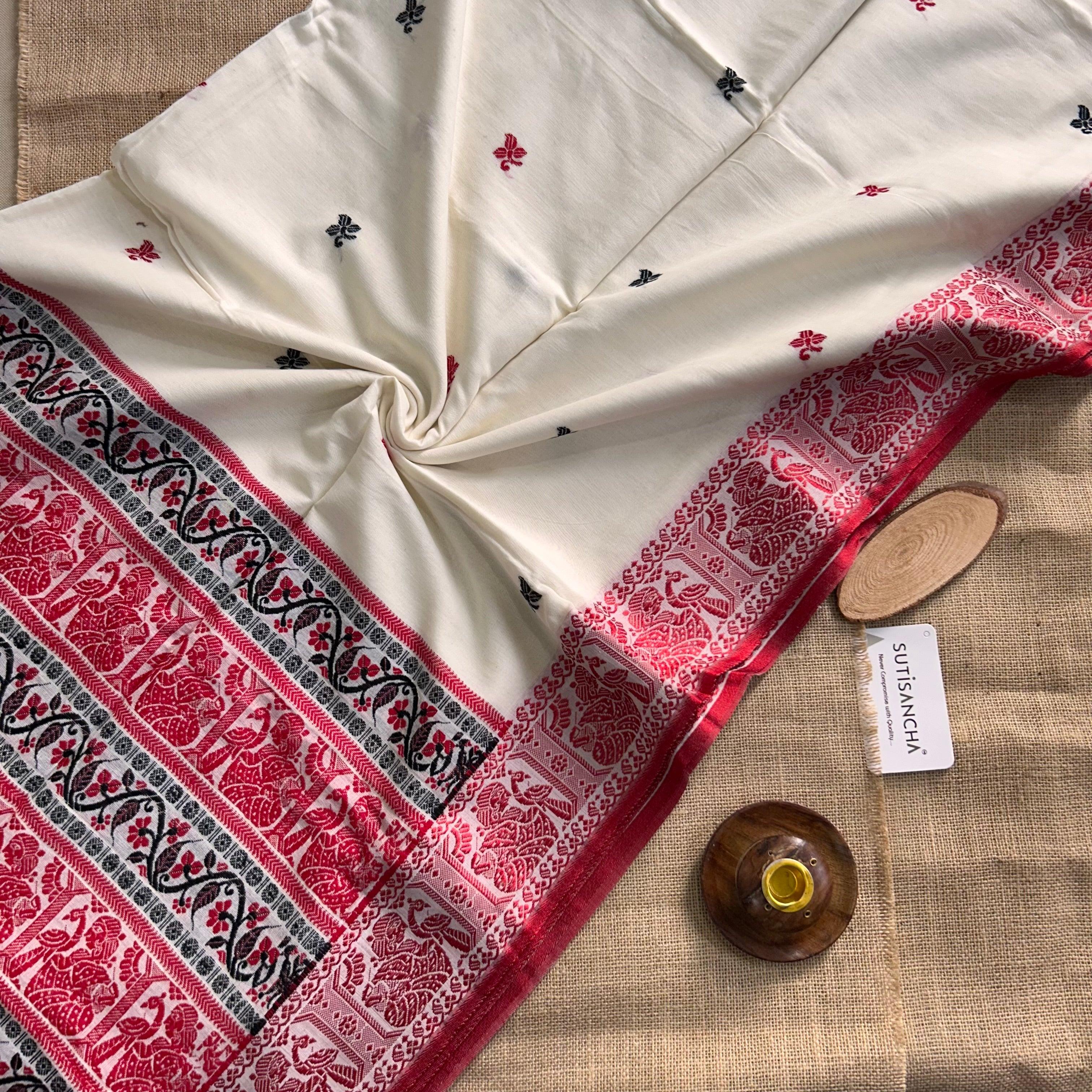 Sutisancha Handloom Cotton Offwhite jamdani saree - Suti Sancha