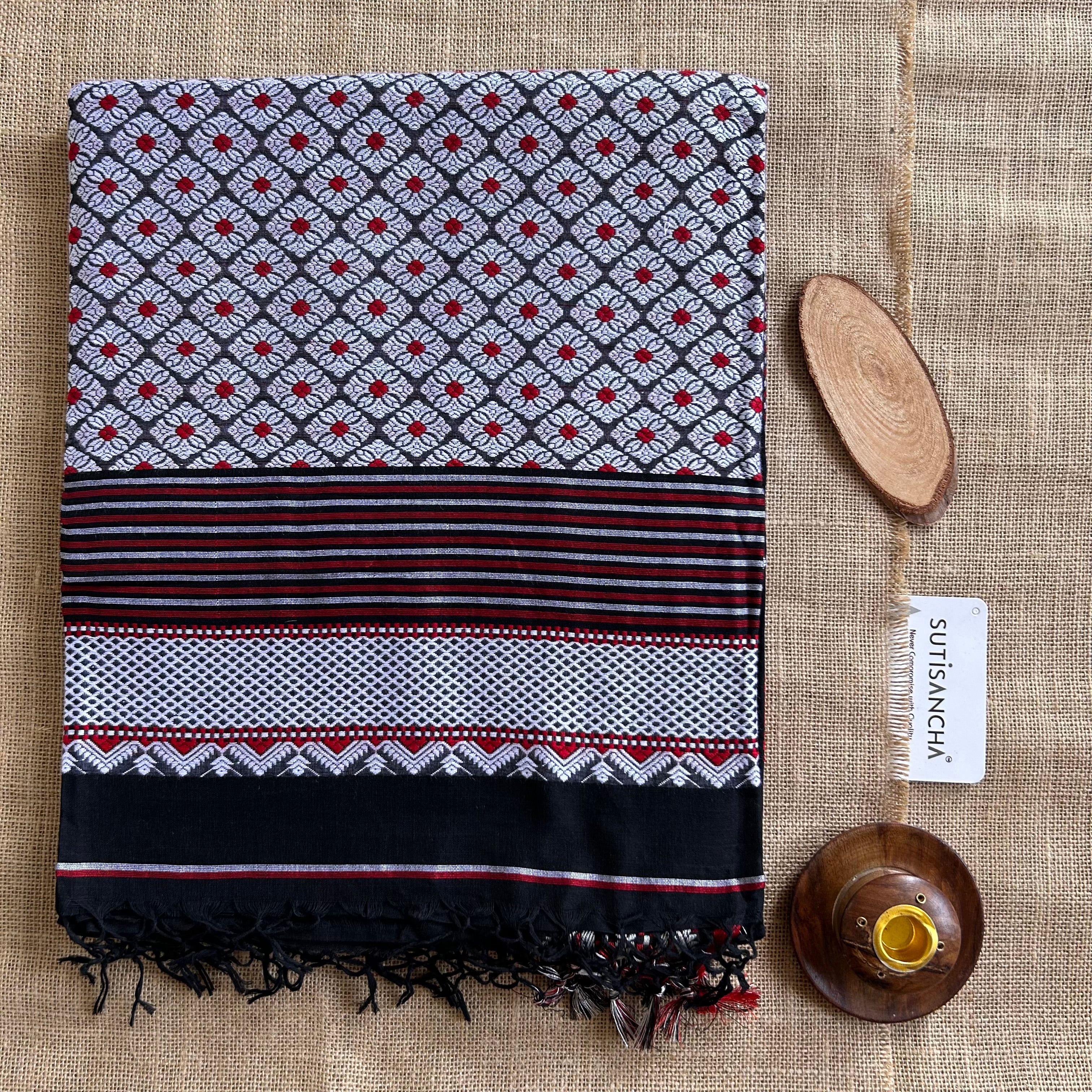 Pure Handloom Cotton Black jamdani Weaving saree
