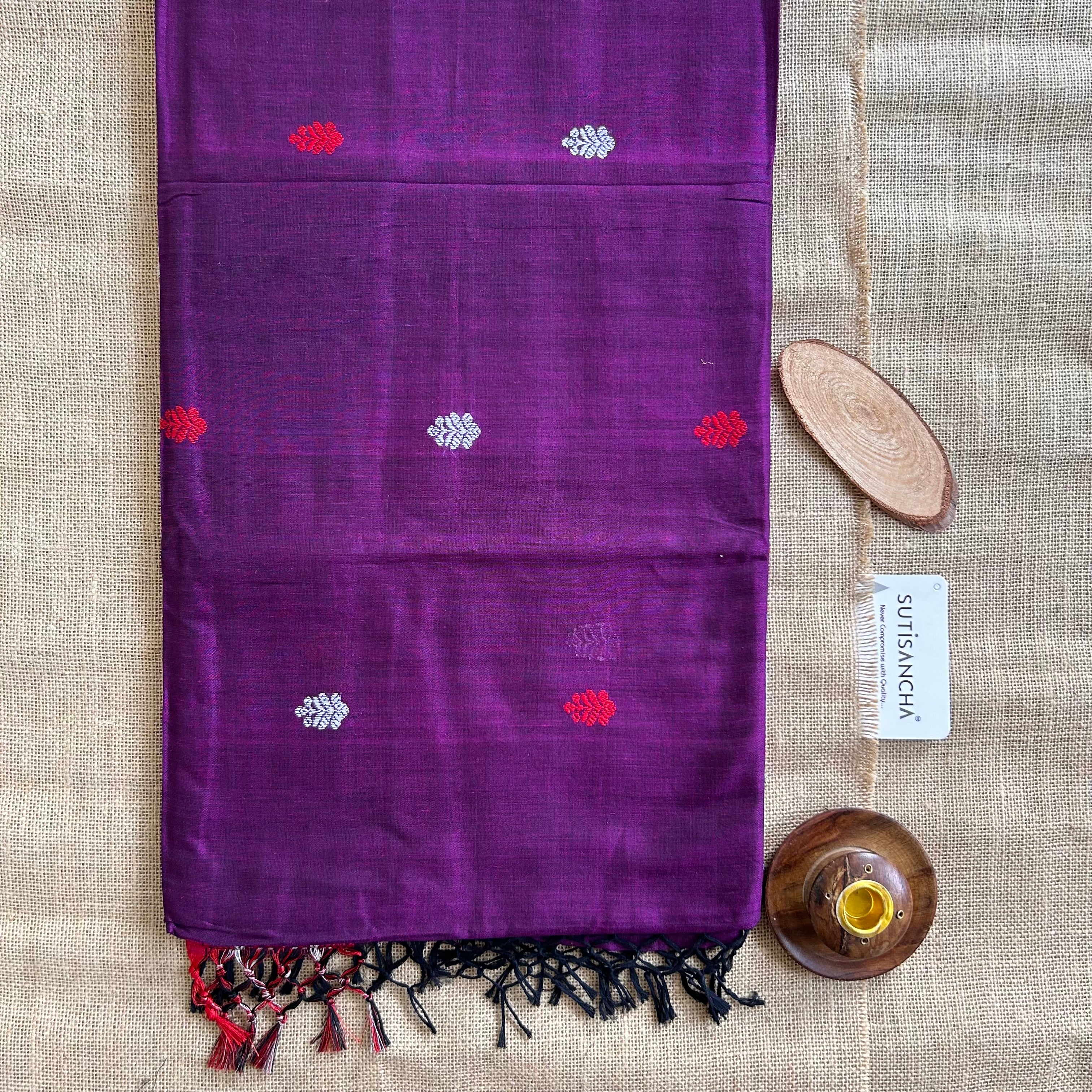 Pure Handloom Cotton Purple plum jamdani Weaving saree