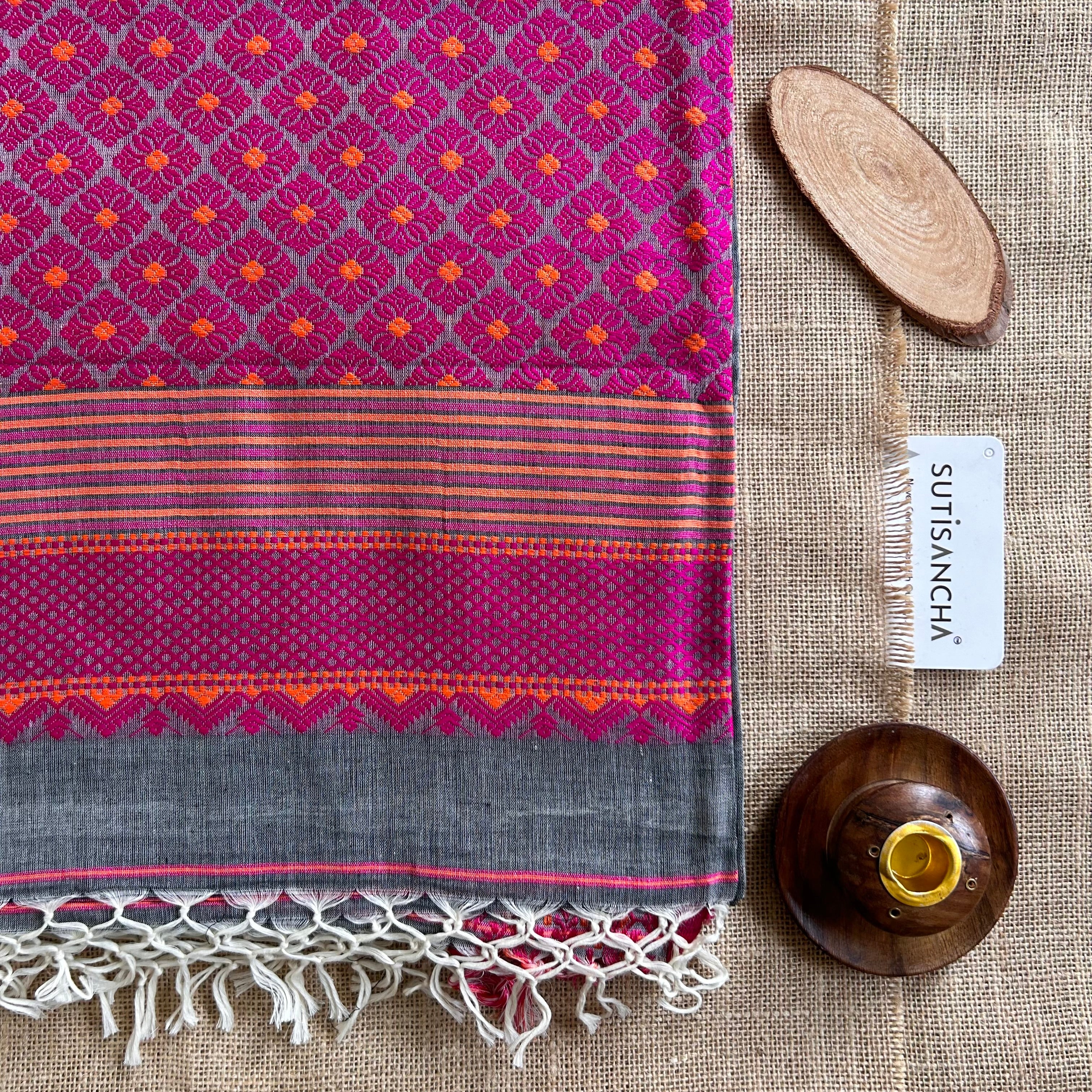 Pure Handloom Cotton Grey jamdani Weaving saree