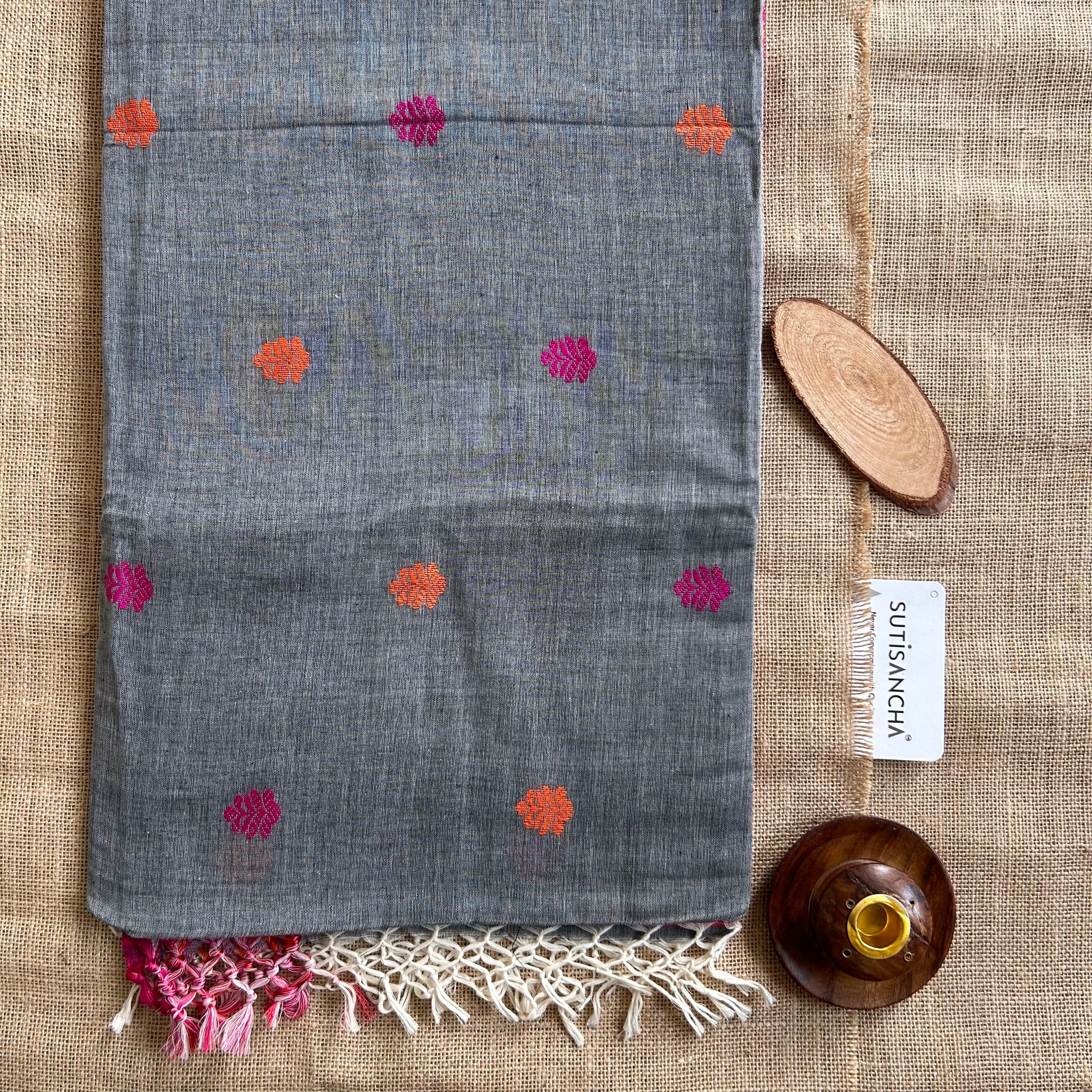 Pure Handloom Cotton Grey jamdani Weaving saree