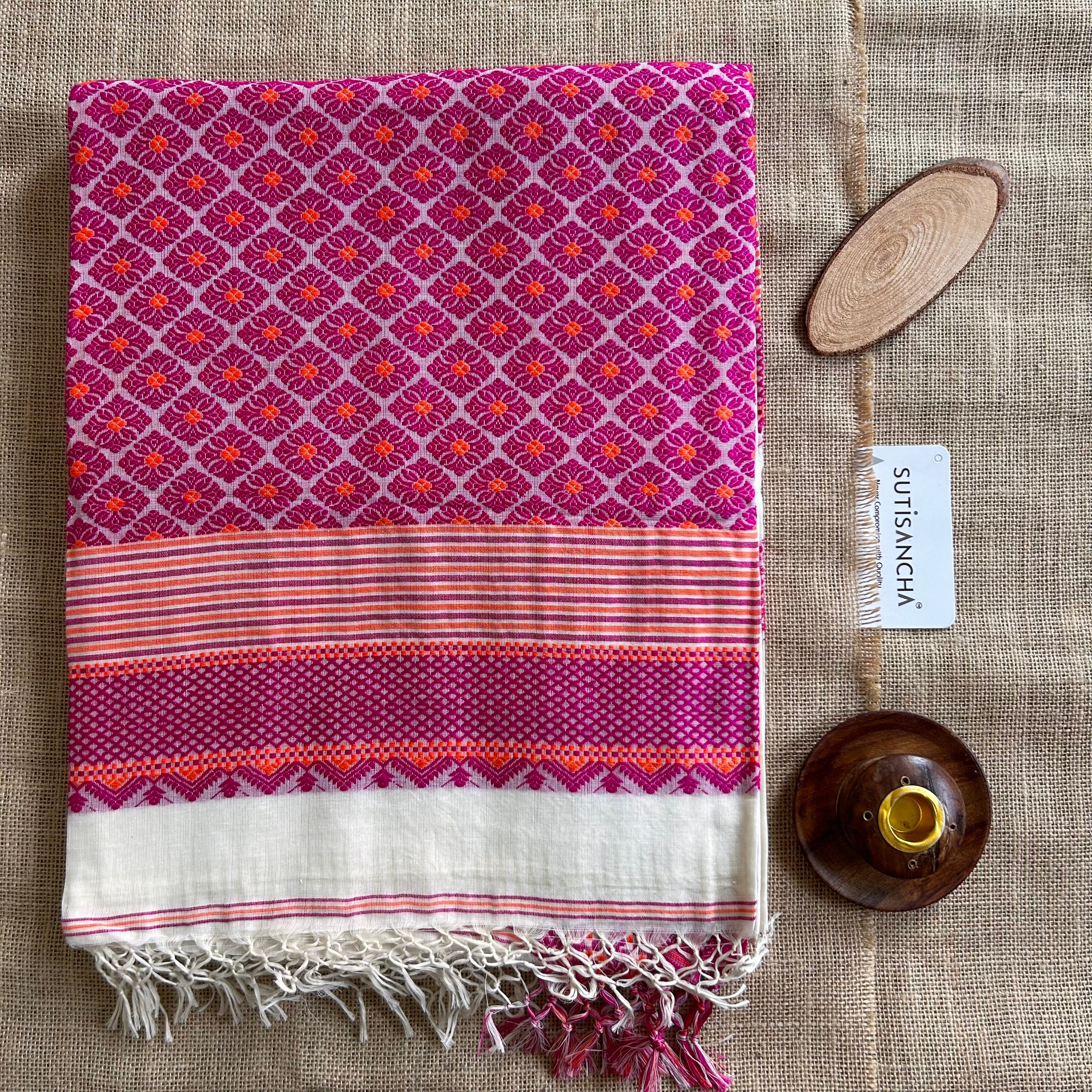 Pure Handloom Cotton offwhite jamdani Weaving saree