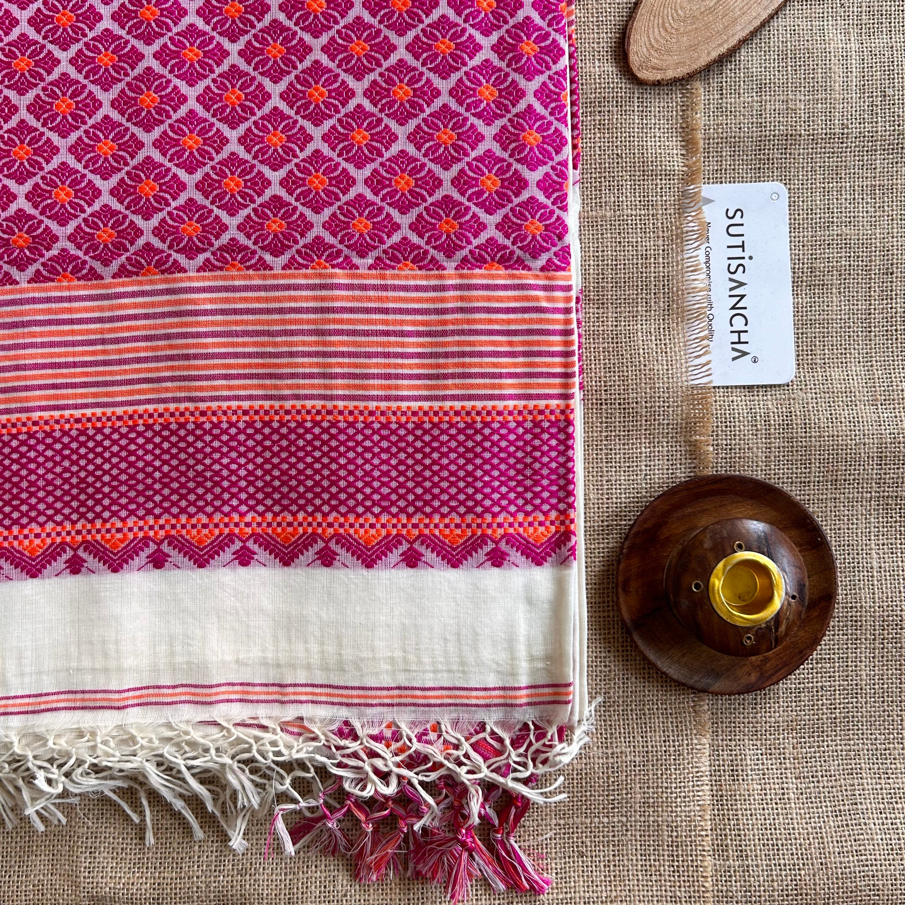 Pure Handloom Cotton offwhite jamdani Weaving saree