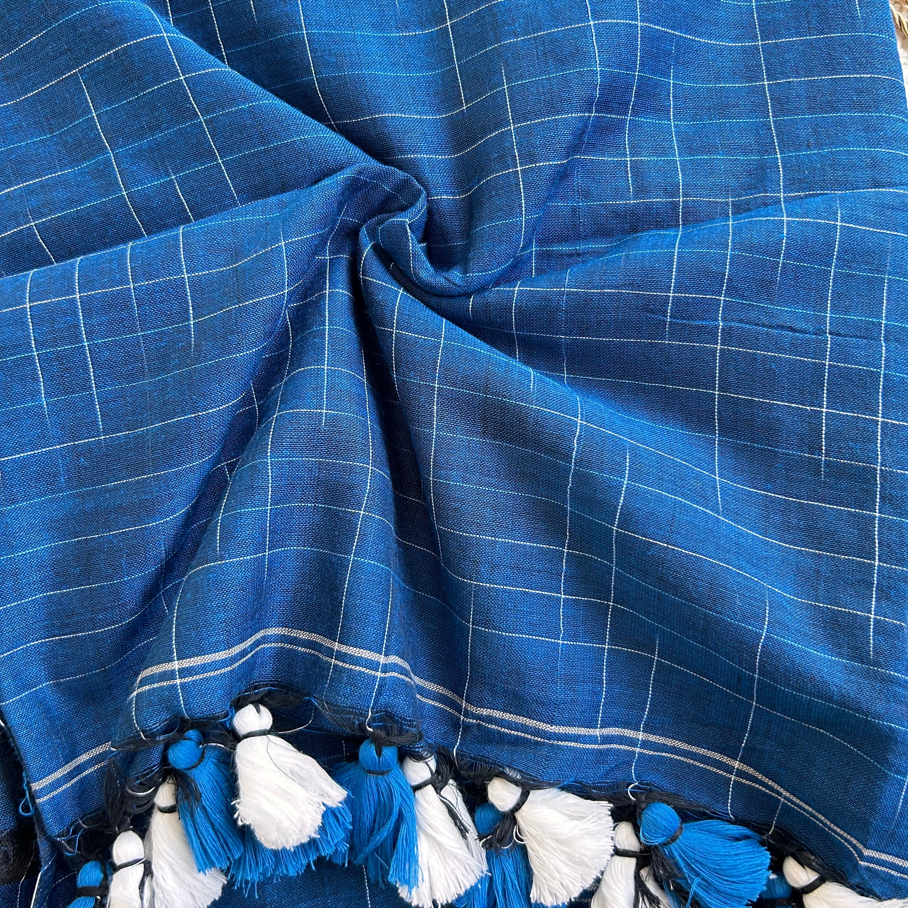 Sutisancha Azure Blue Cotton Saree with Trendy Kotki Checks Design