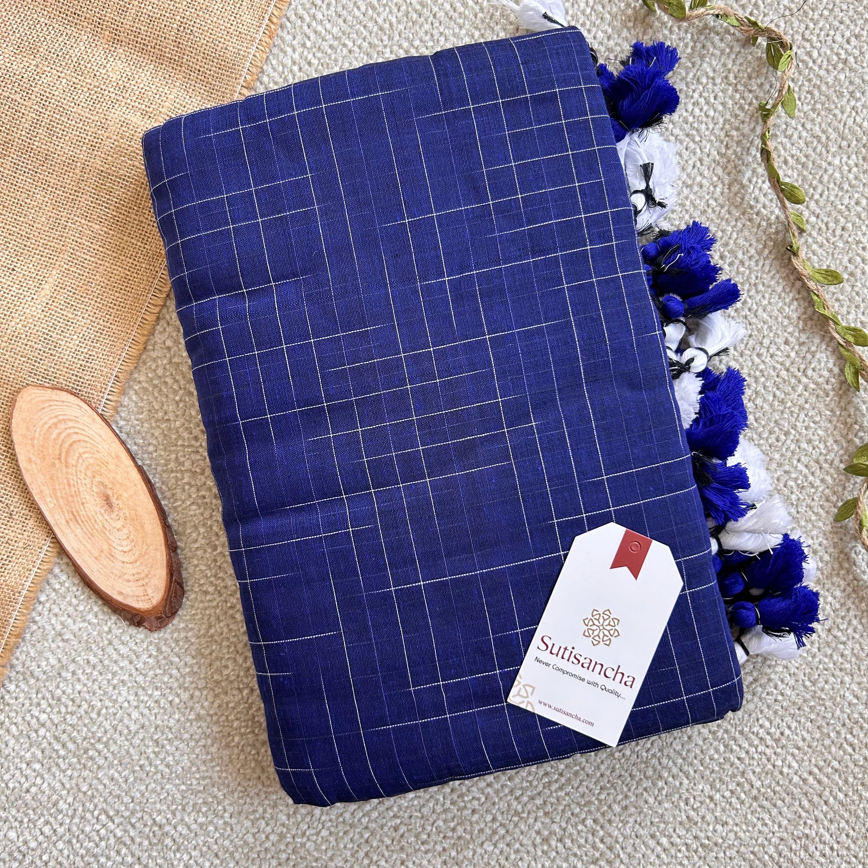 Sutisancha Blue Cotton Saree with Trendy Kotki Checks Design