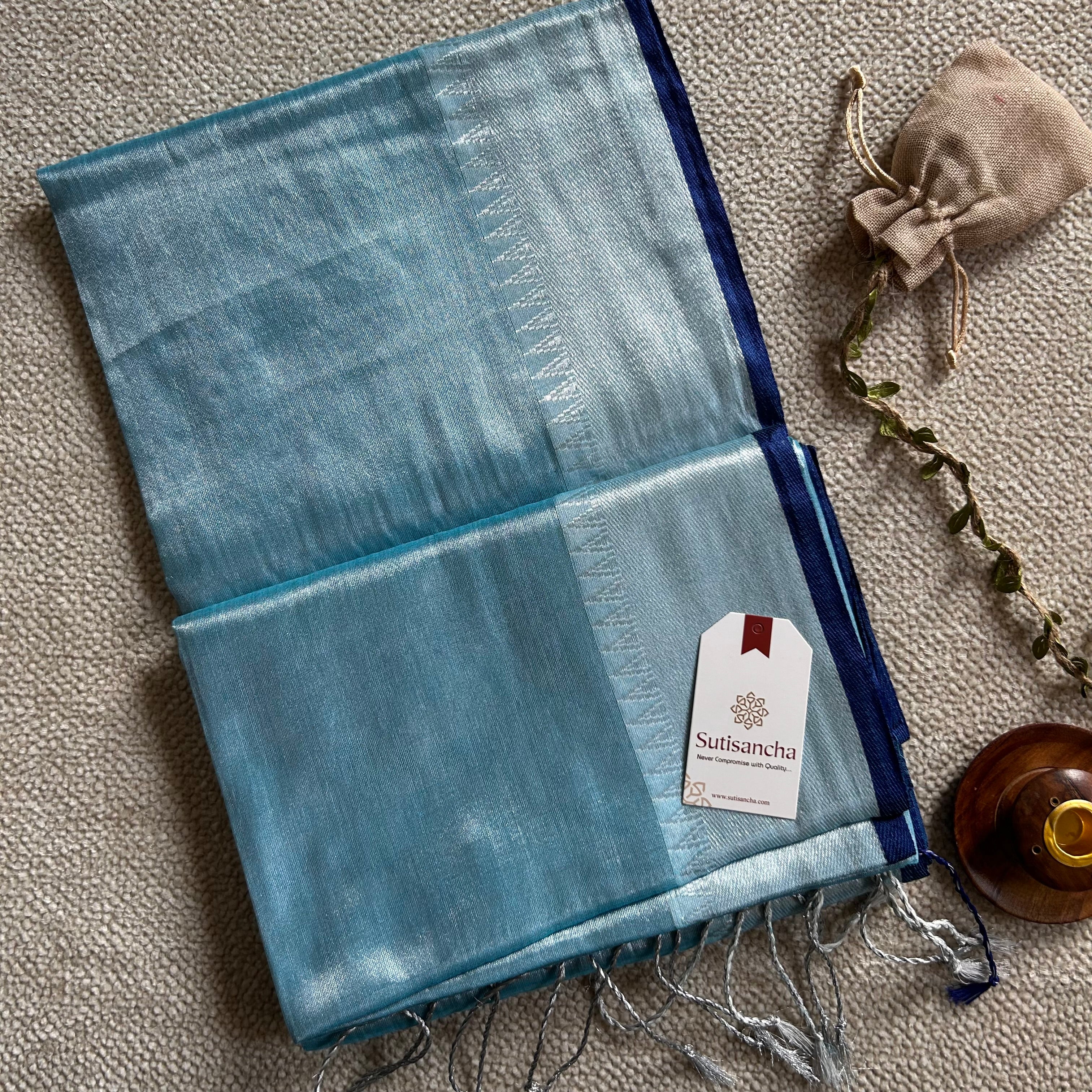 Sutisancha Aqua Blue Handloom Tissue Saree