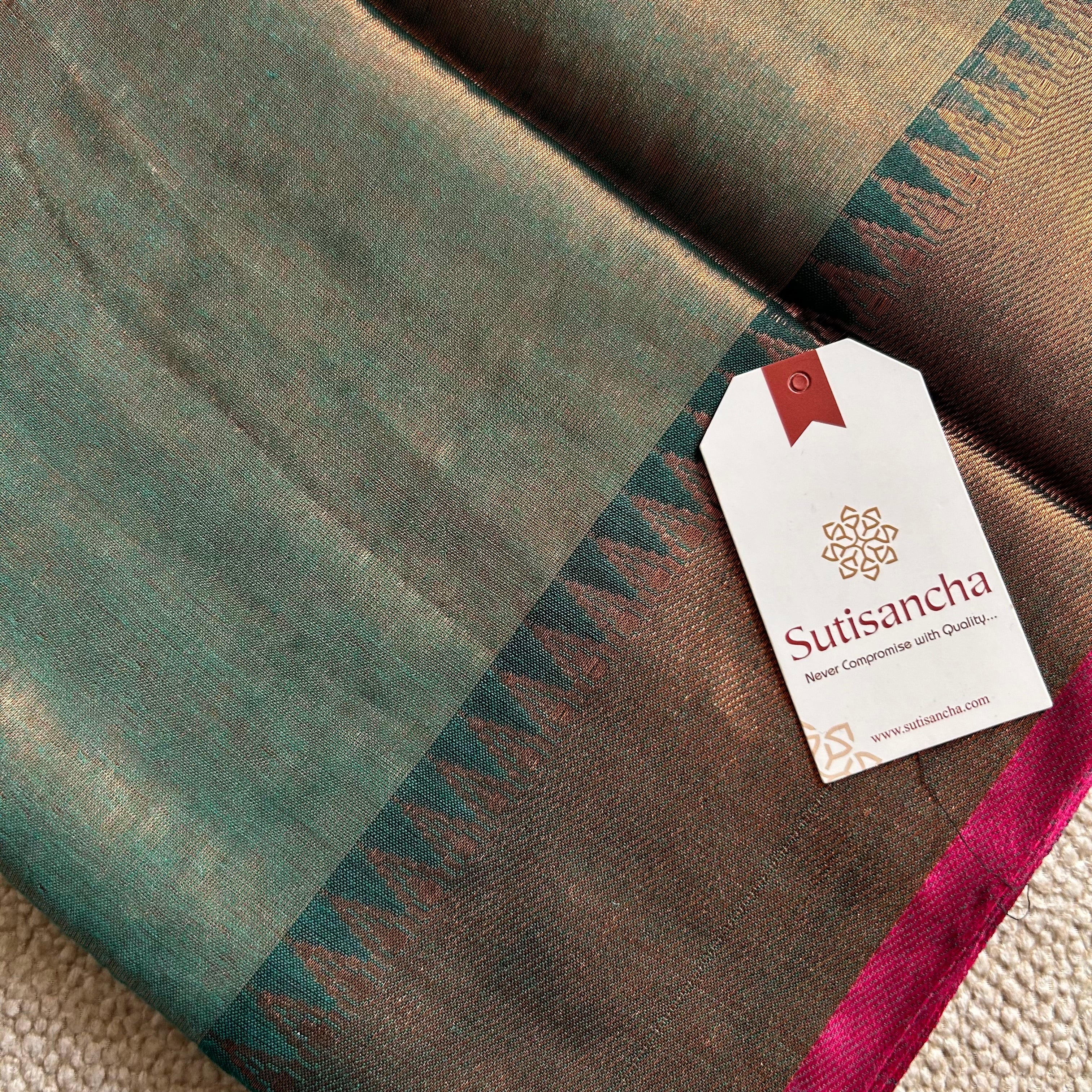 Sutisancha Rama Green Handloom Tissue Saree