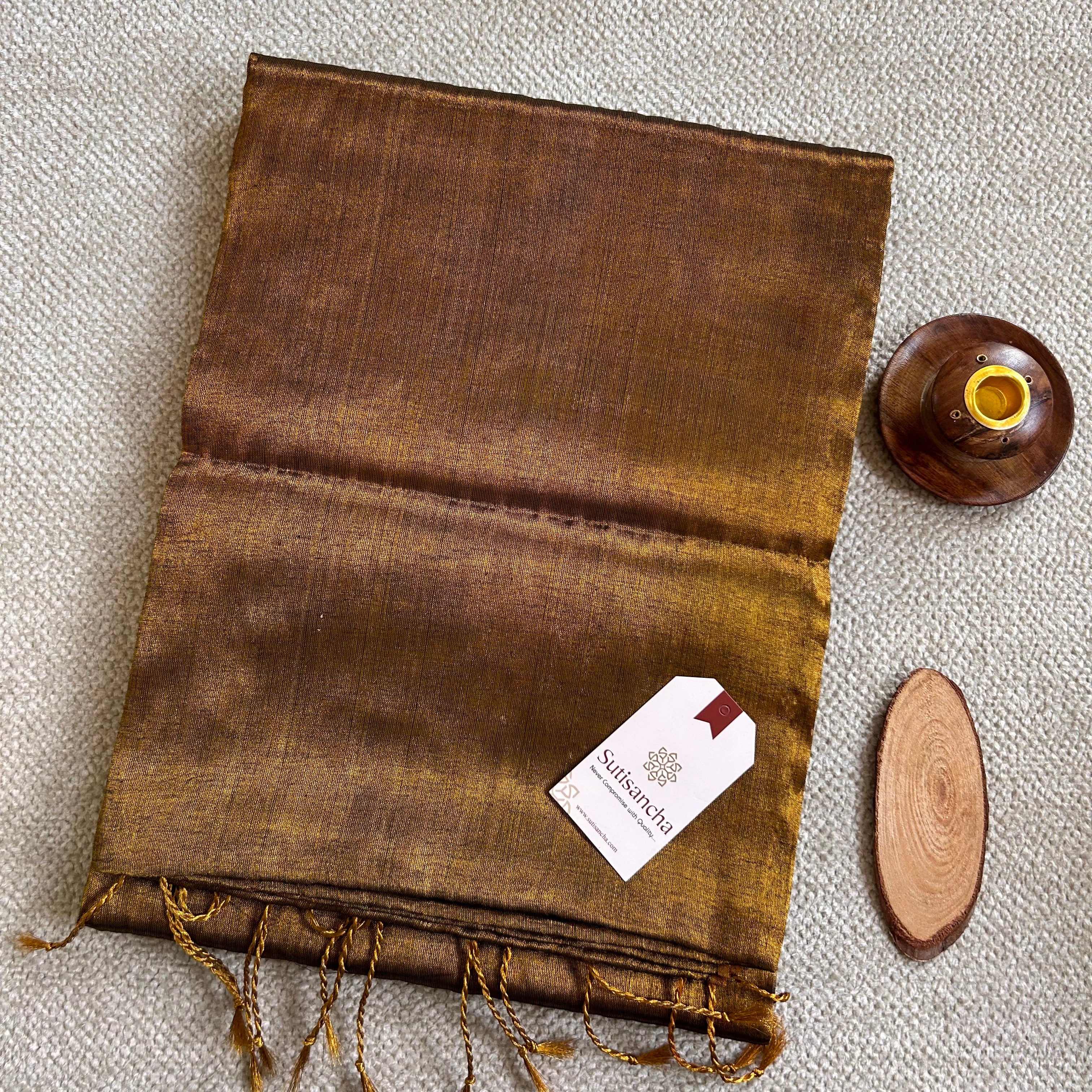 Sutisancha Copper Golden Handloom Tissue Saree