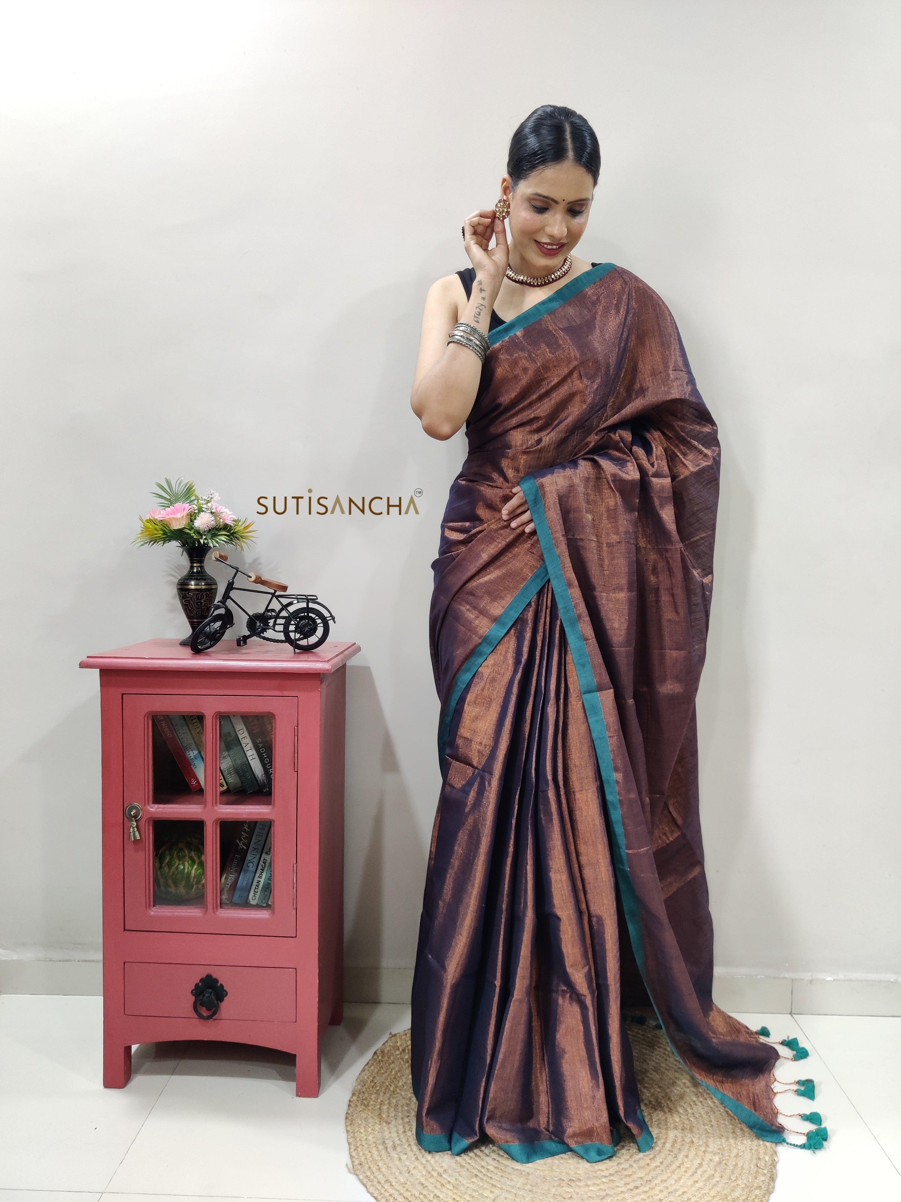 Banarasee Cotton Silk Mix Saree With Buta Design-Gold