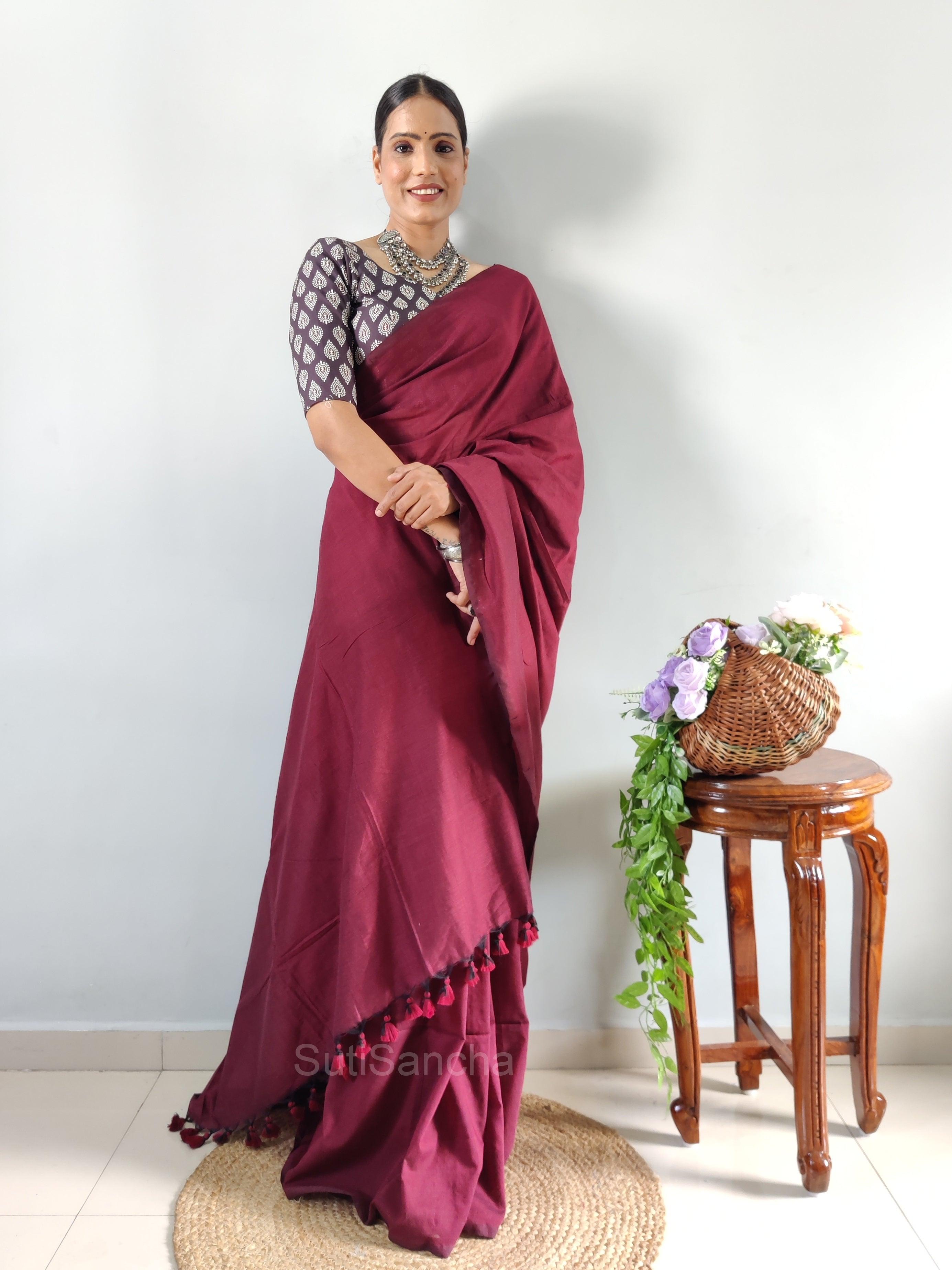 Maroon Silk Saree with Embroidered Blouse
