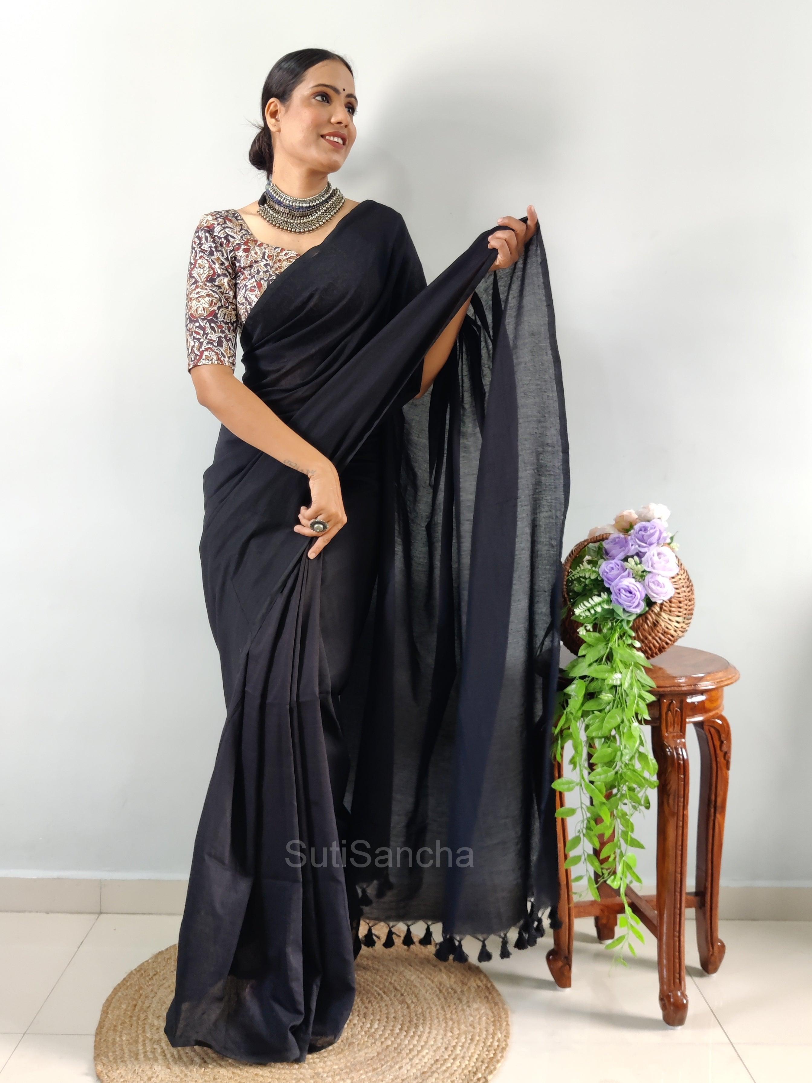 New trend designer silk saree with black blouse with blouse.