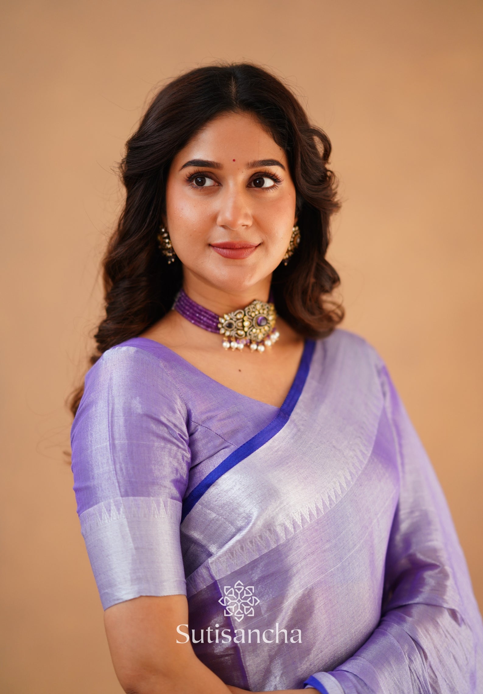 Sutisancha Lavender Handloom Tissue Saree