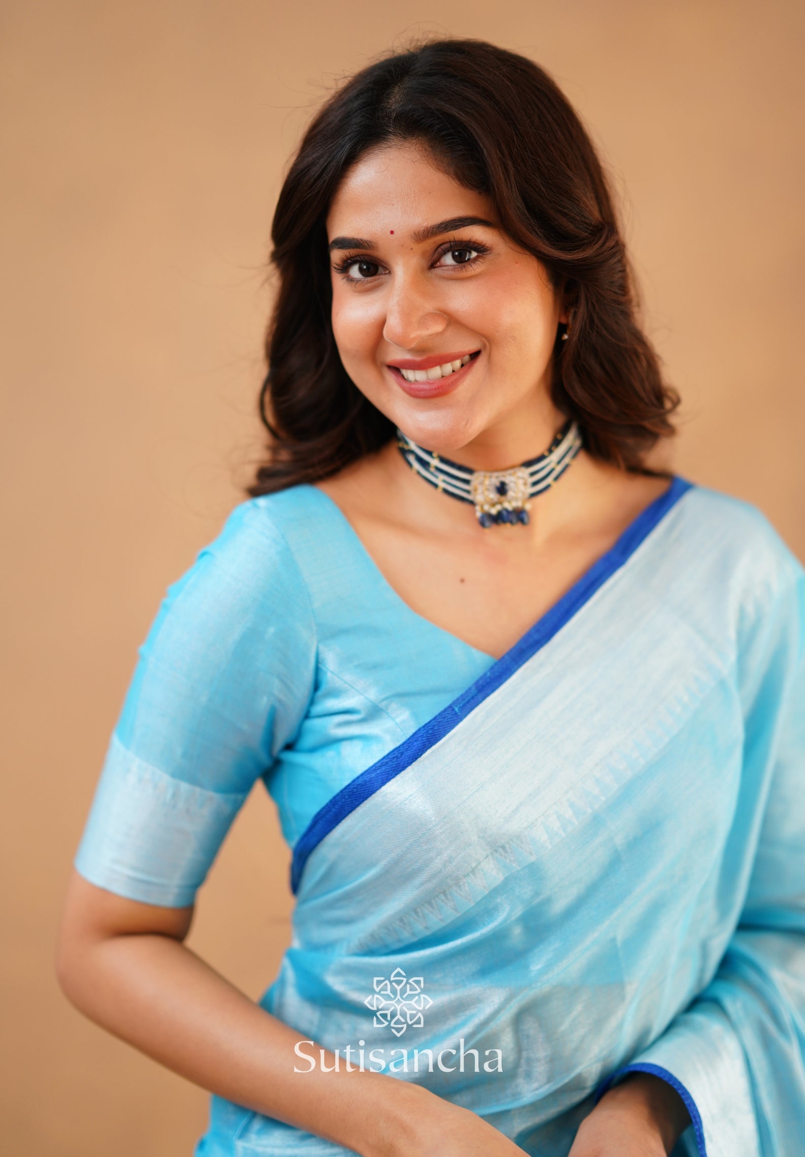 Sutisancha Aqua Blue Handloom Tissue Saree