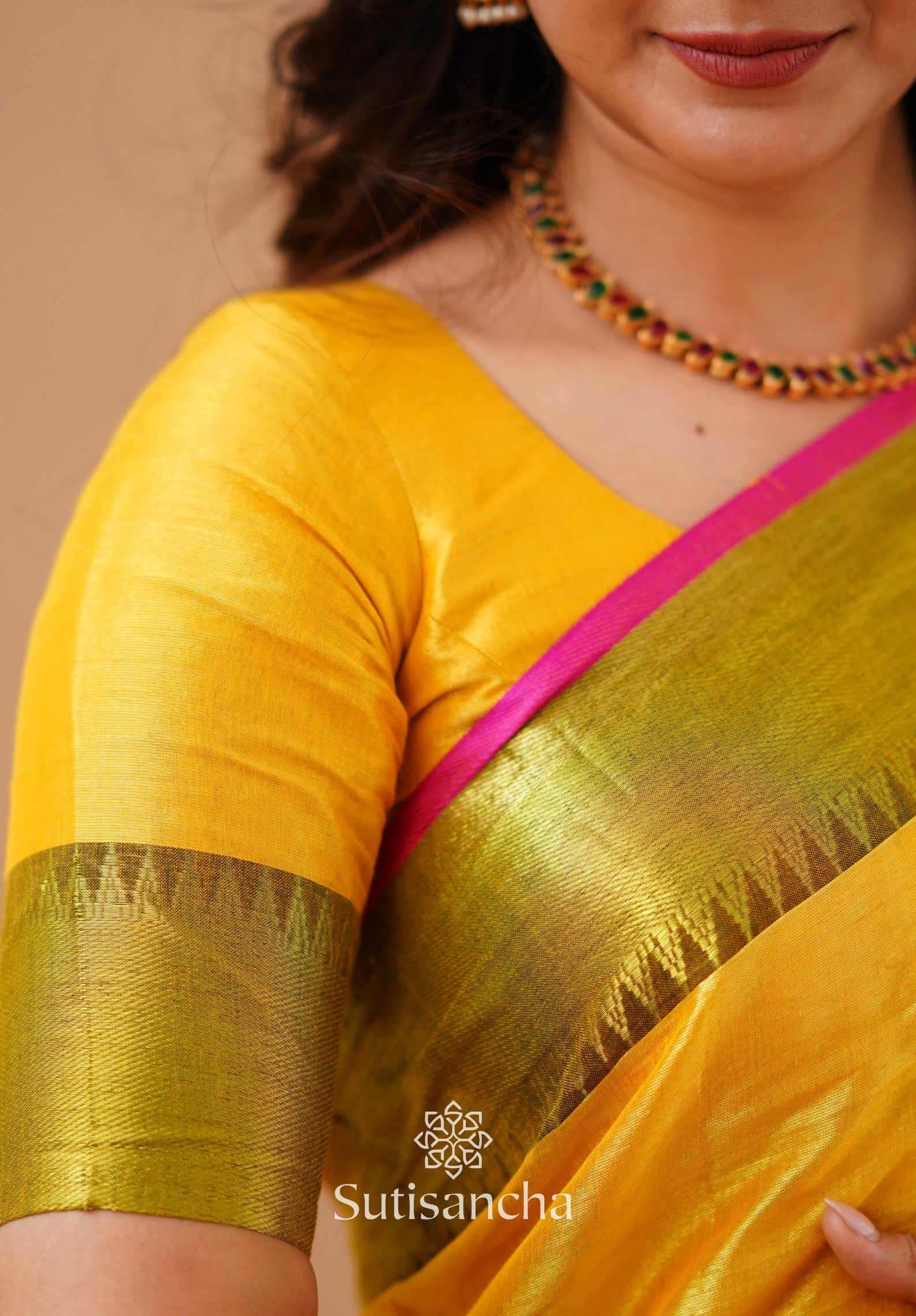 Sutisancha Yellow Handloom Tissue Saree