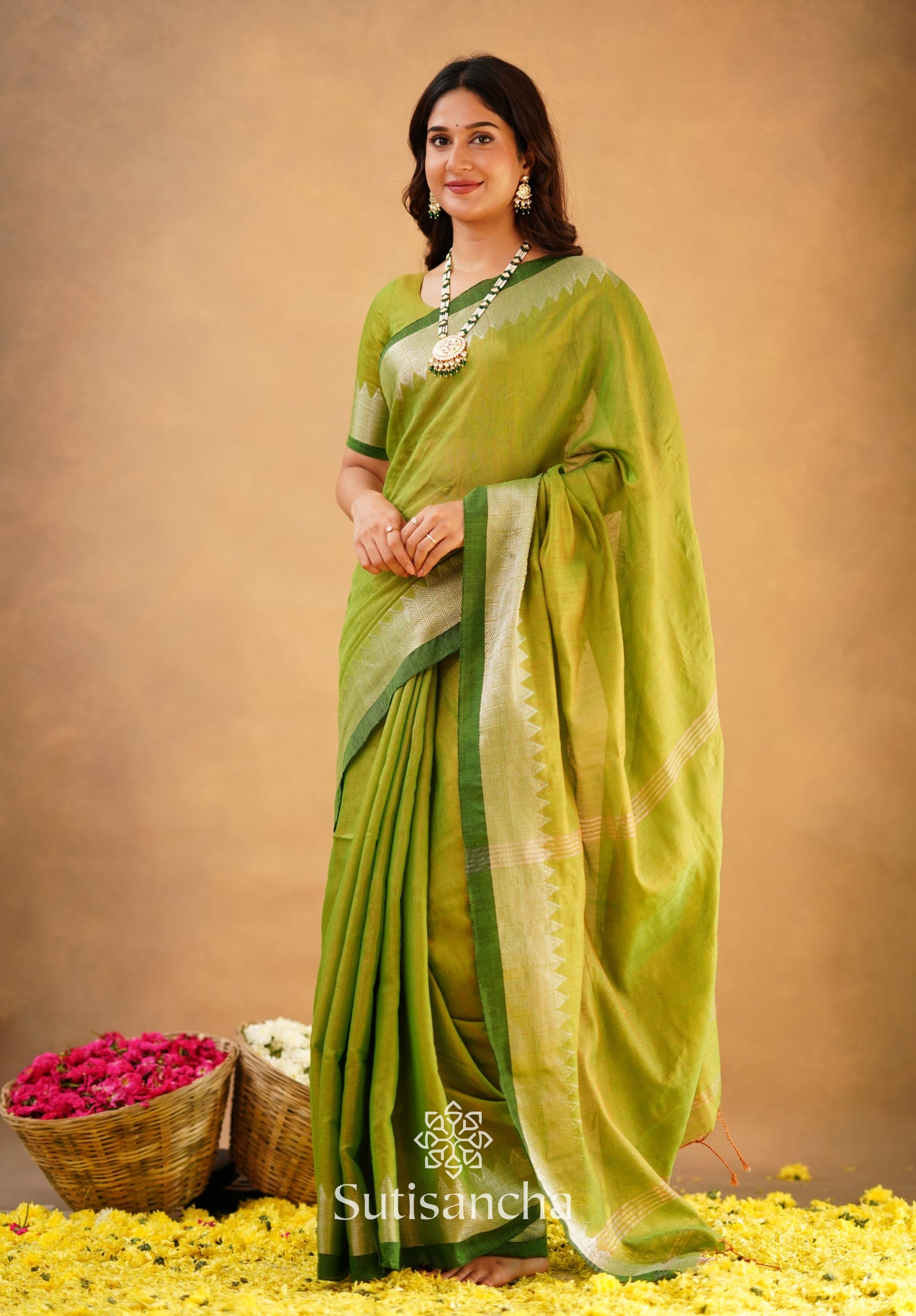 Sutisancha Parrot Handloom Designer Tissue Saree