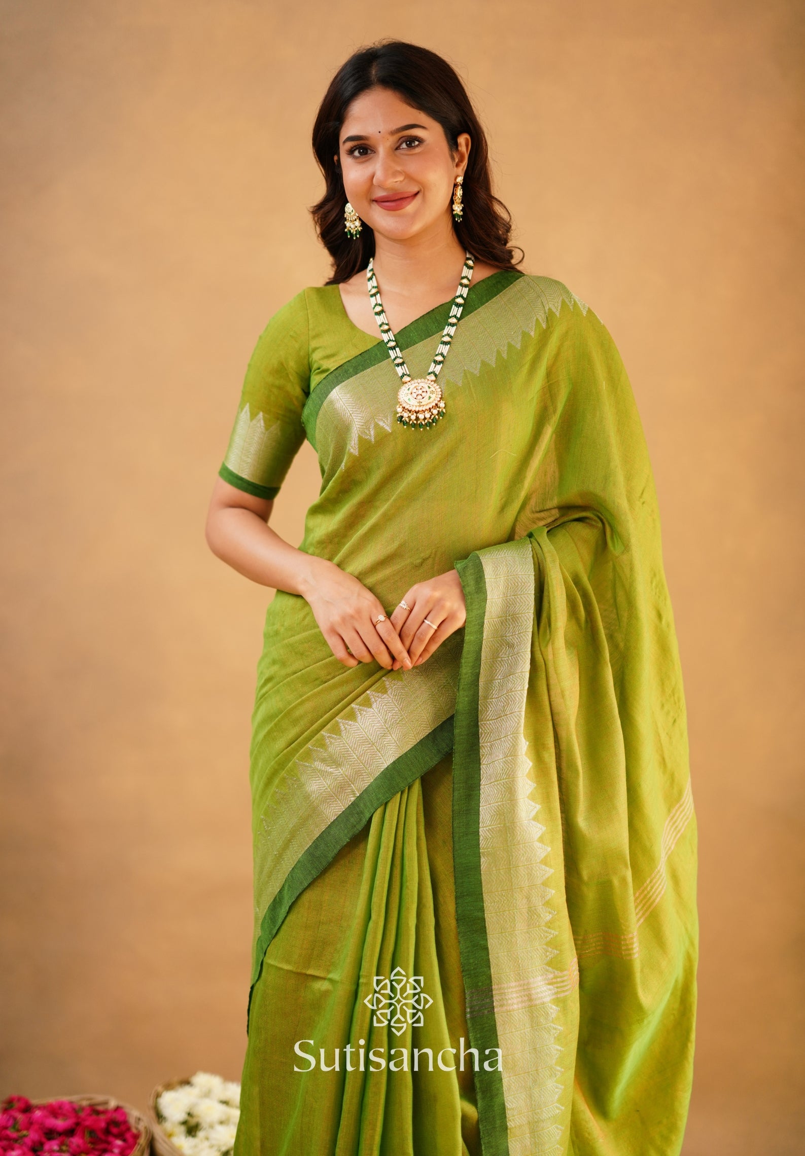 Sutisancha Parrot Handloom Designer Tissue Saree