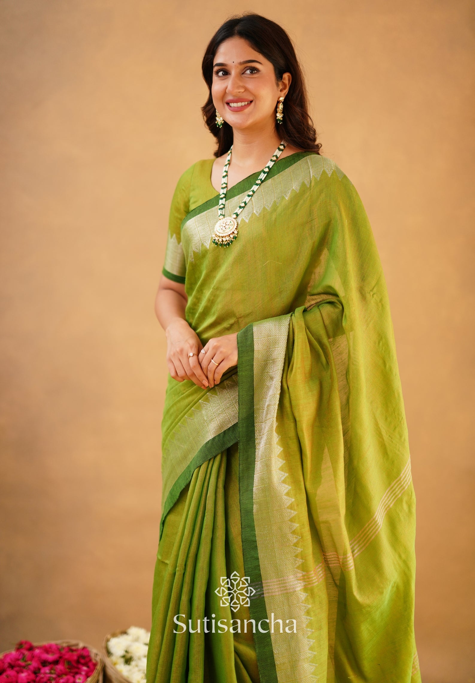 Sutisancha Parrot Handloom Designer Tissue Saree