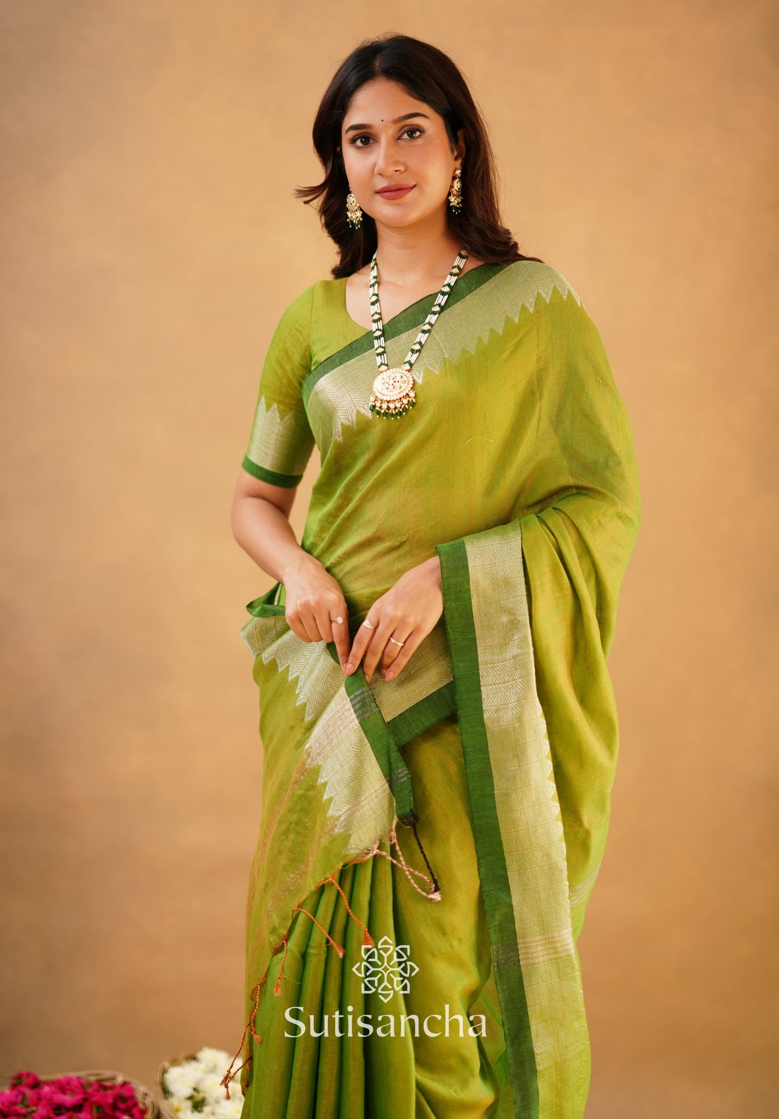 Sutisancha Parrot Handloom Designer Tissue Saree