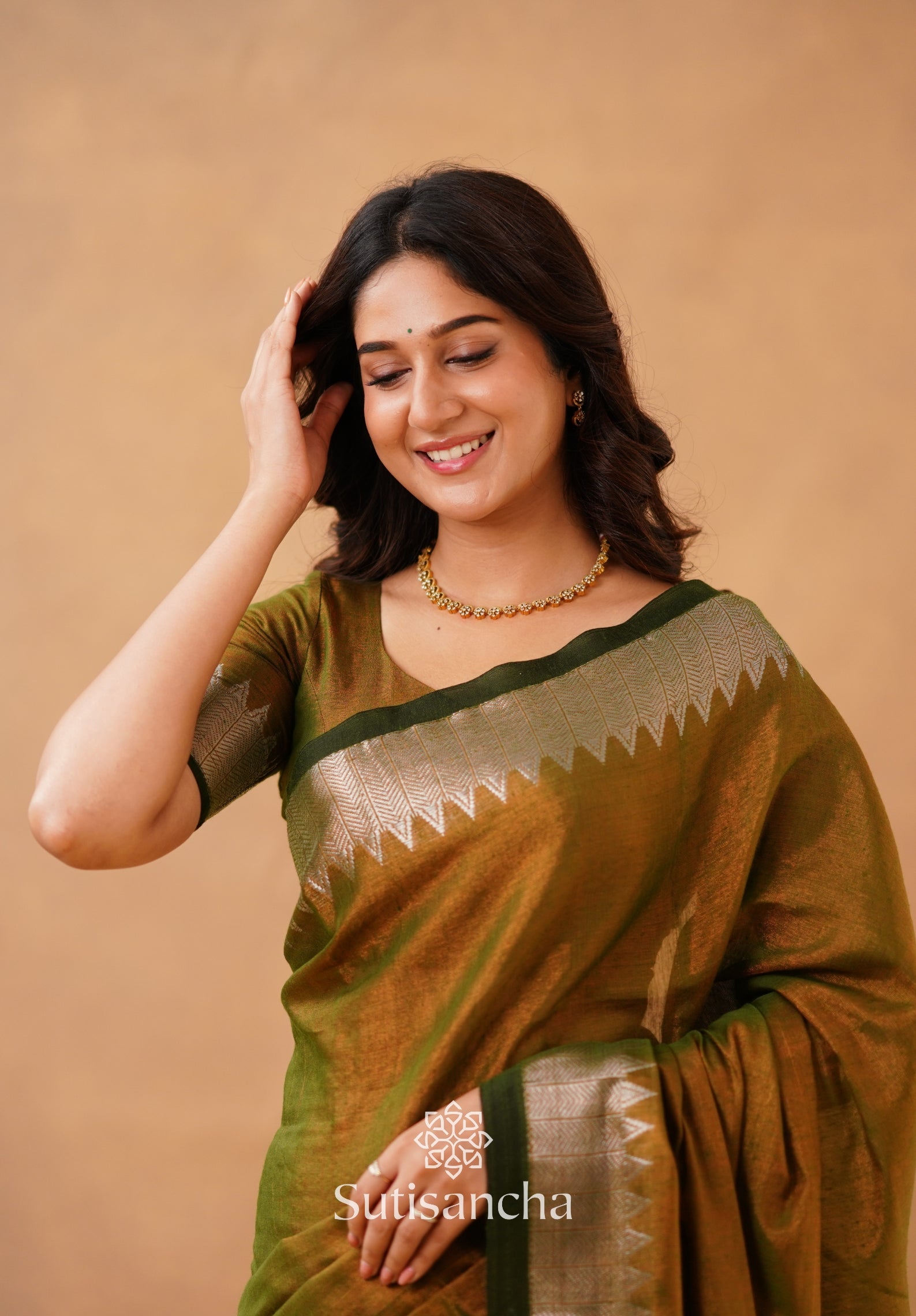 Sutisancha Anique Bronze Handloom Designer Tissue Saree