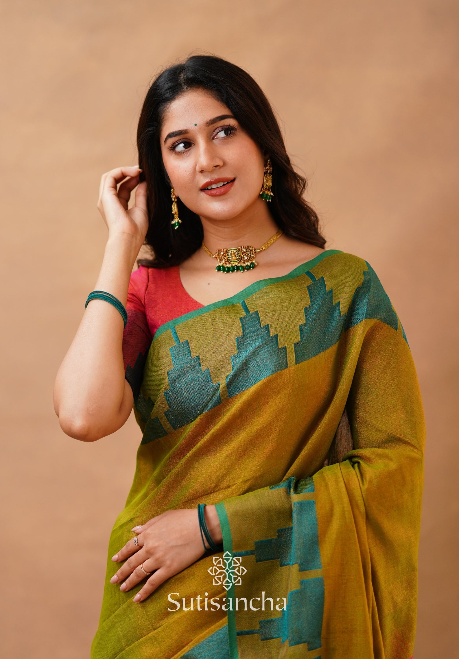 Tissue Cotton Handloom Saree with Artisanal Stepped Border