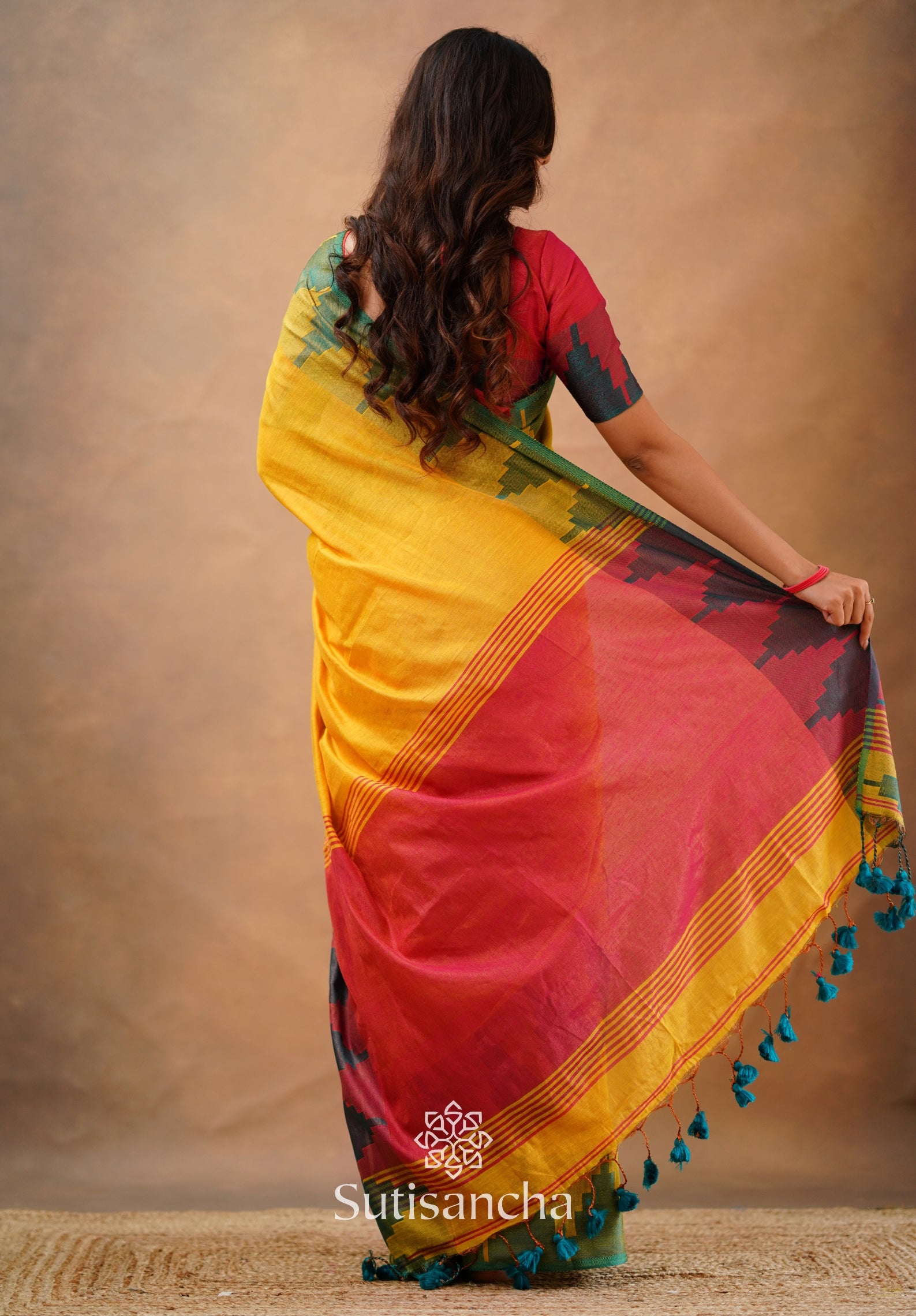 Tissue Cotton Handloom Saree with Artisanal Stepped Border