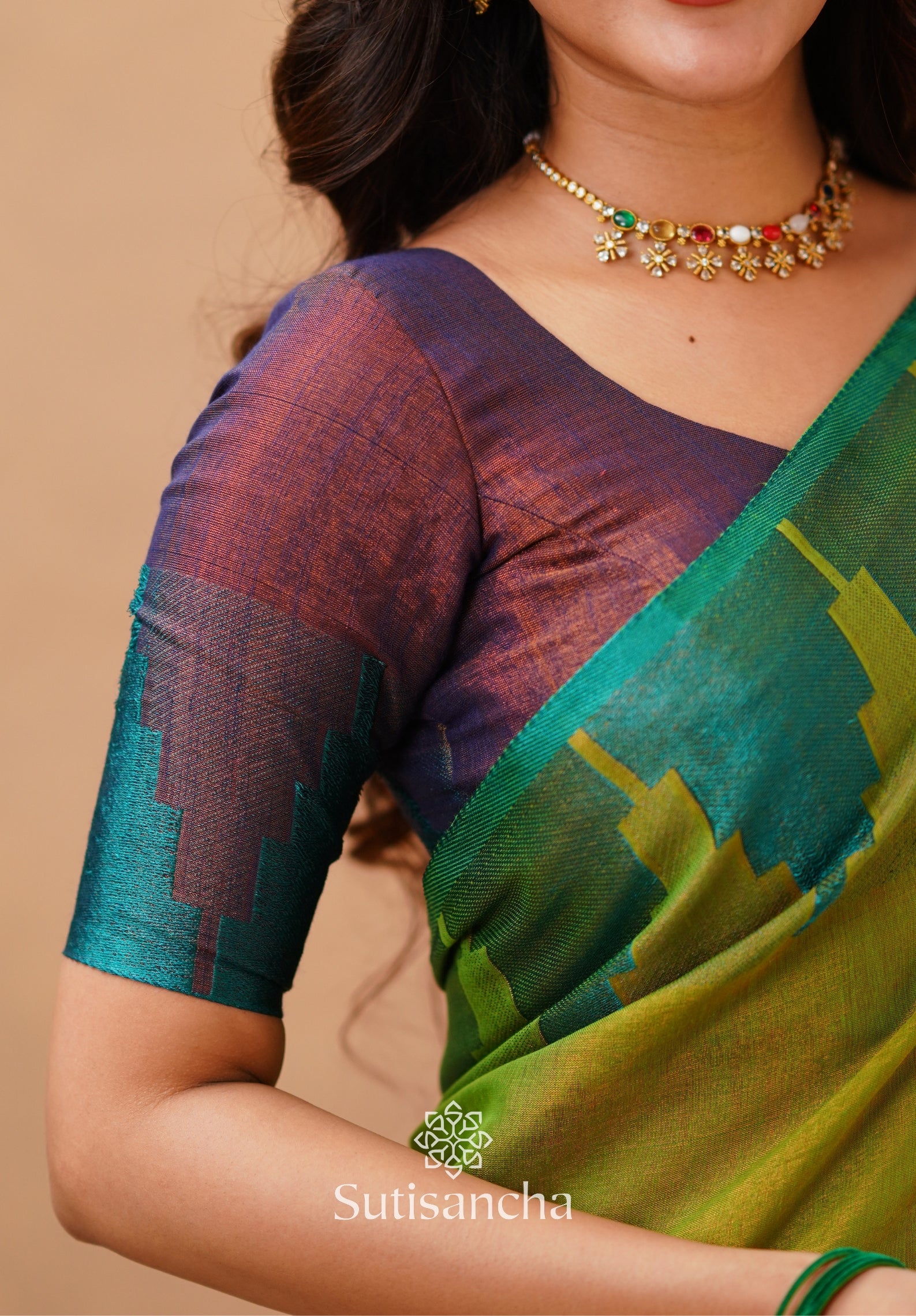 Tissue Cotton Handloom Saree with Artisanal Stepped Border