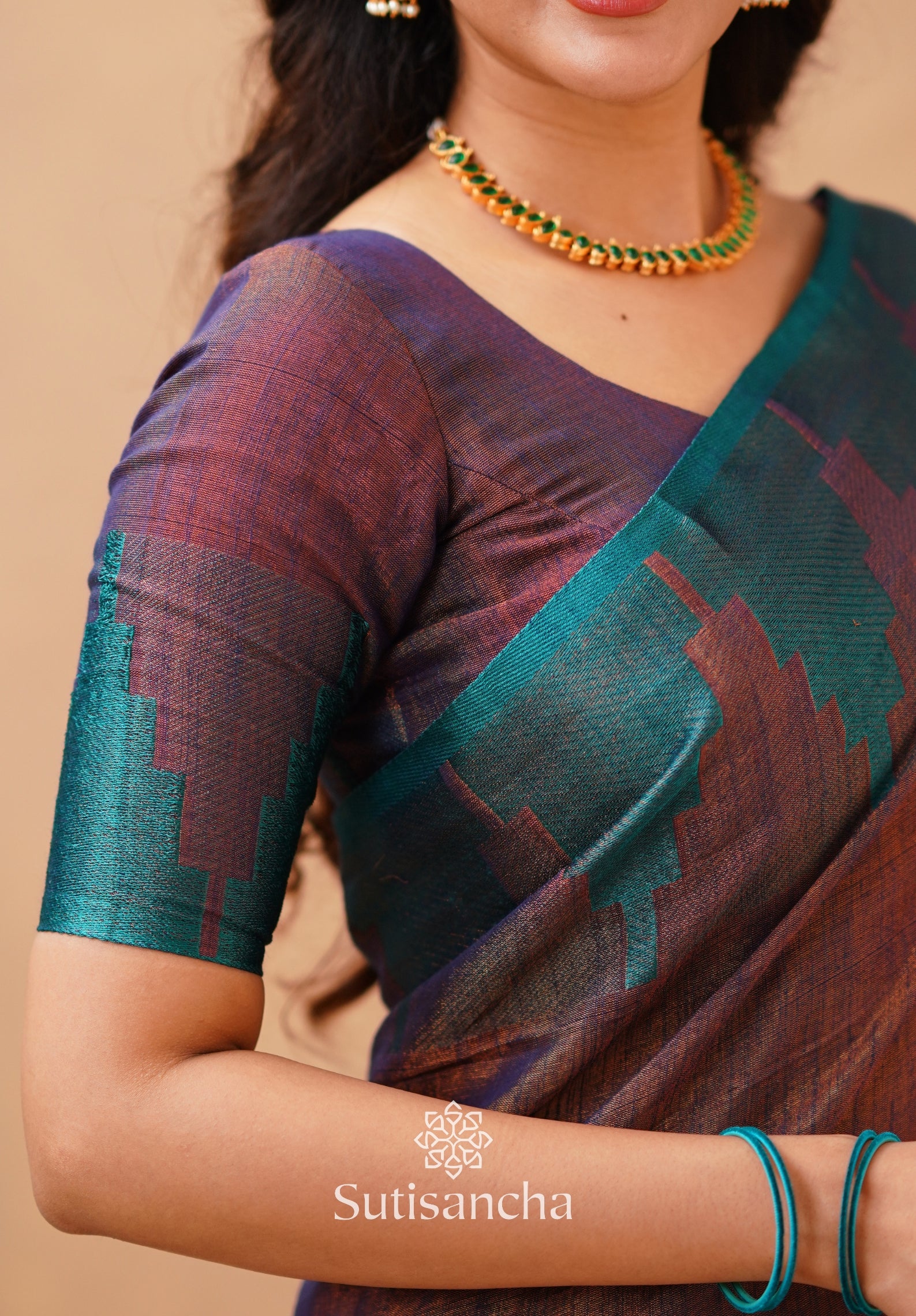 Tissue Cotton Handloom Saree with Artisanal Stepped Border