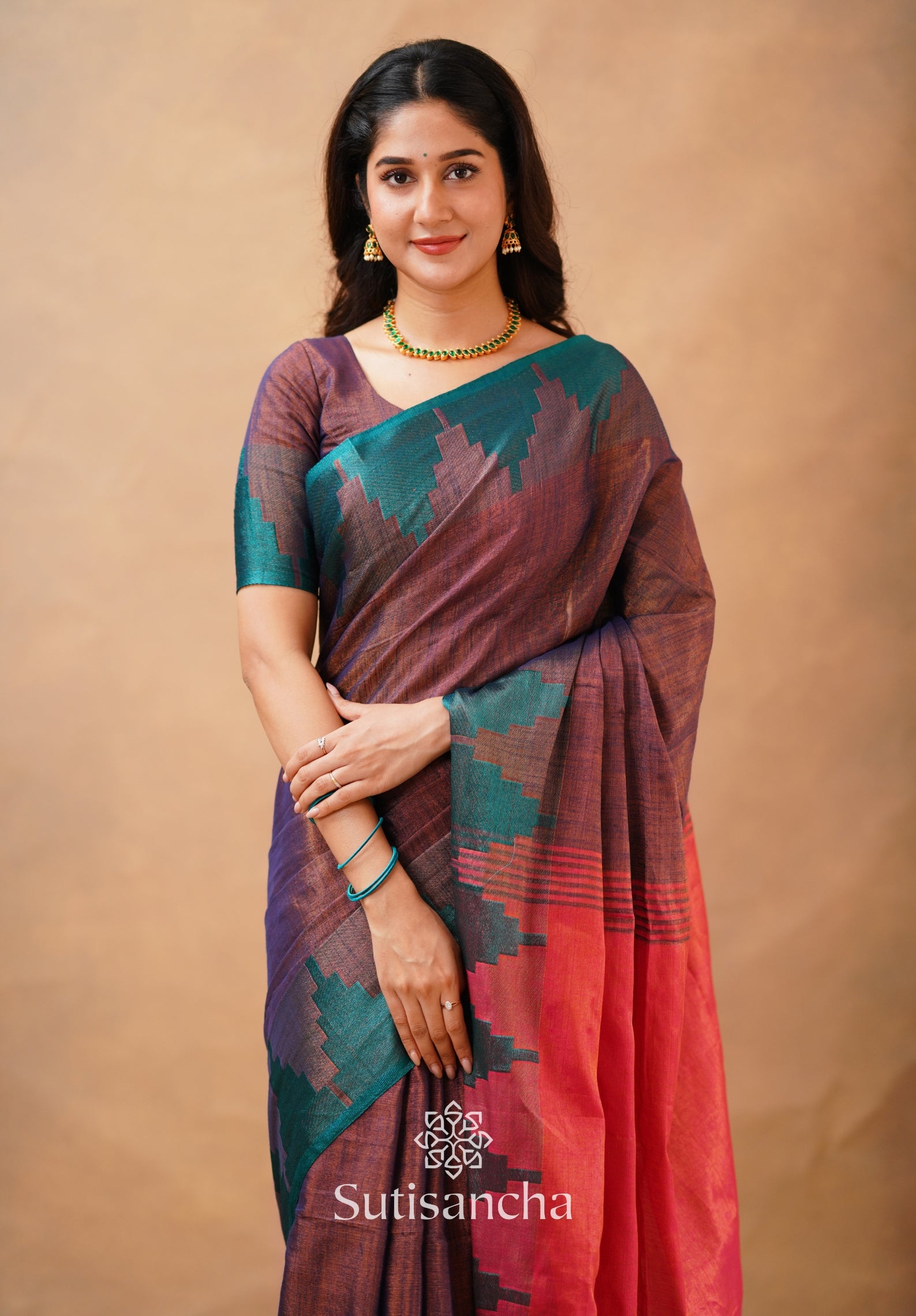 Tissue Cotton Handloom Saree with Artisanal Stepped Border