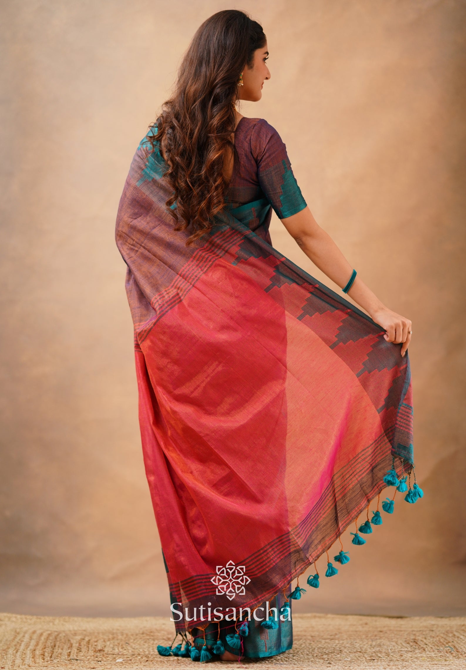 Tissue Cotton Handloom Saree with Artisanal Stepped Border