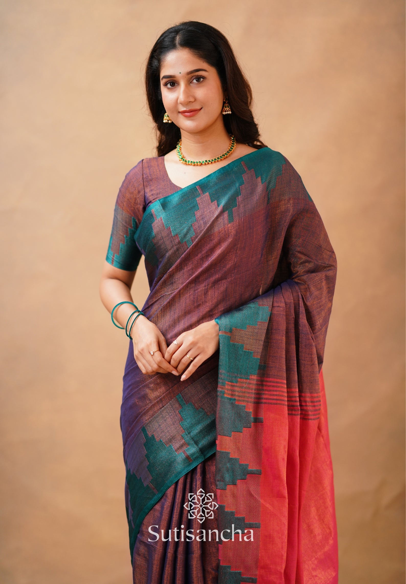 Tissue Cotton Handloom Saree with Artisanal Stepped Border