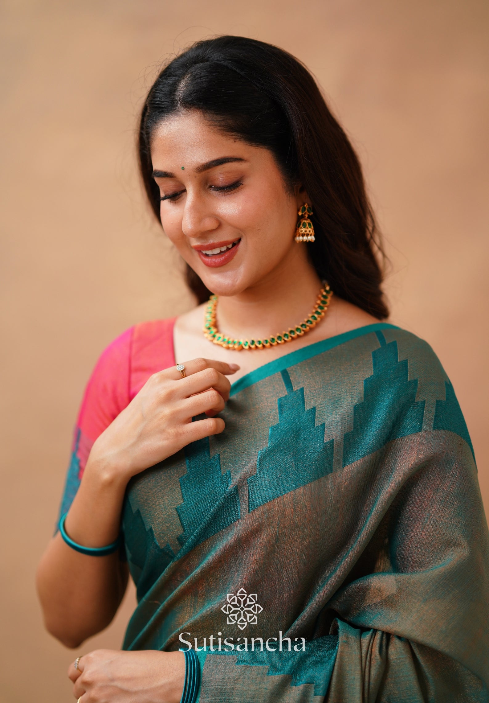 Tissue Cotton Handloom Saree with Artisanal Stepped Border