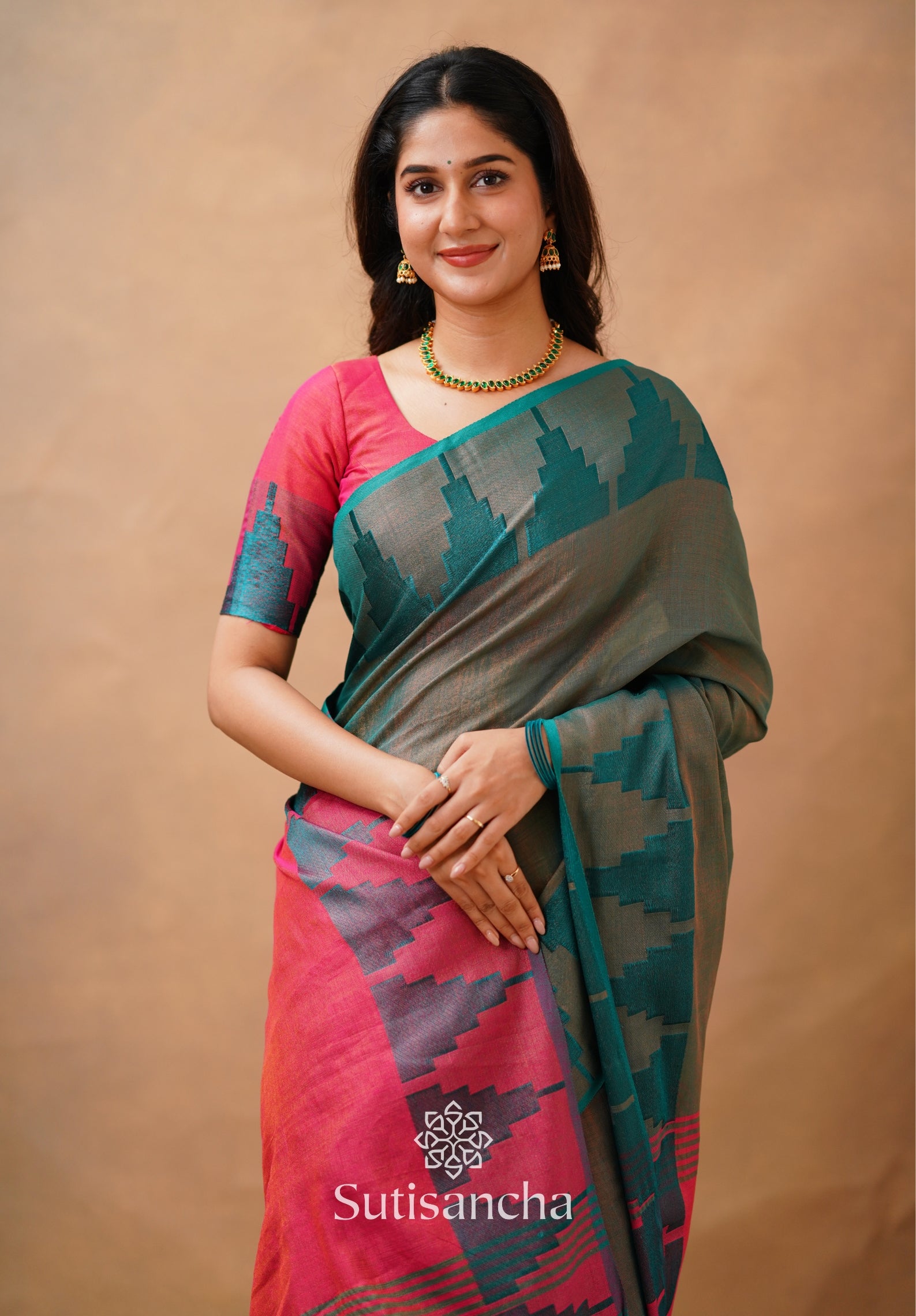 Tissue Cotton Handloom Saree with Artisanal Stepped Border