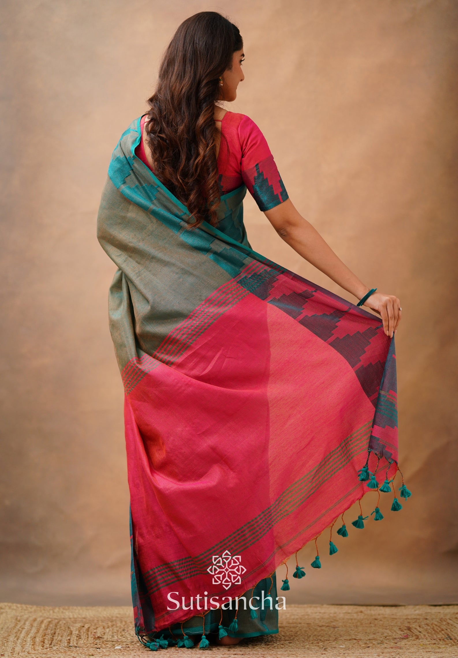 Tissue Cotton Handloom Saree with Artisanal Stepped Border