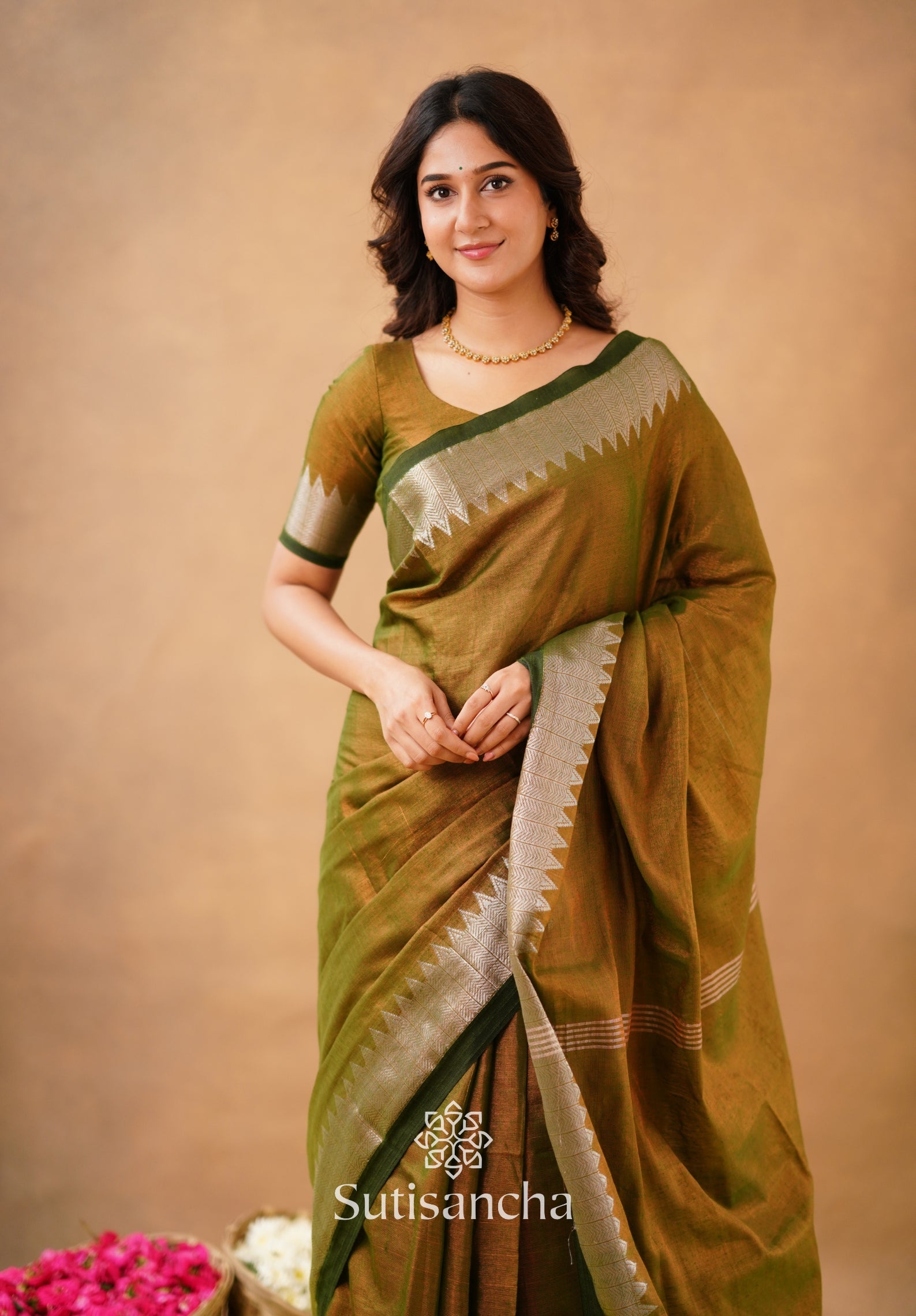 Sutisancha Anique Bronze Handloom Designer Tissue Saree