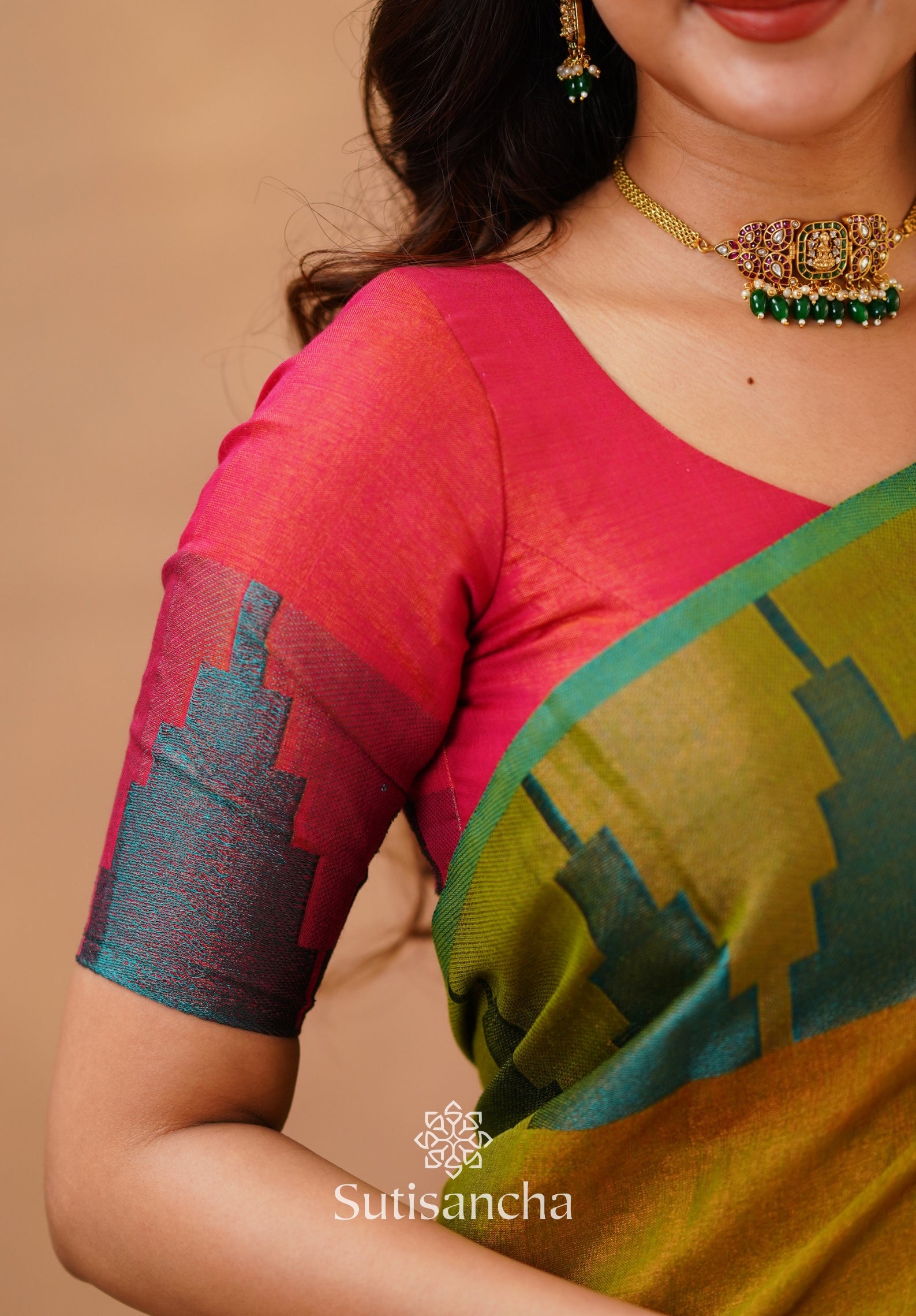 Tissue Cotton Handloom Saree with Artisanal Stepped Border